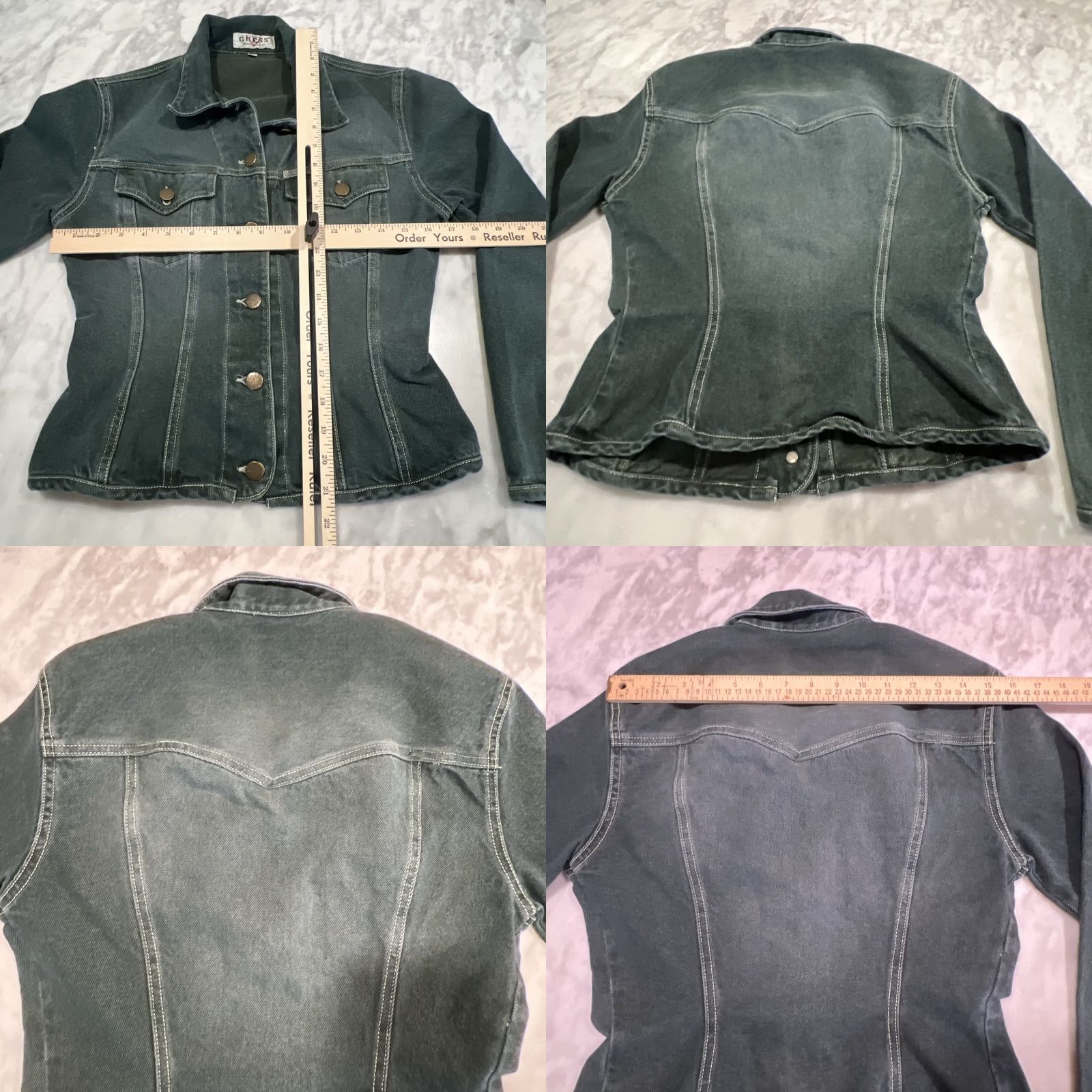 Guess VINTAGE GUESS Denim Jacket Women’s M Short Long Sleeve Green 80s USA Classic Biker Pockets Button Size 32" / US 10 / IT 46 - 9 Thumbnail