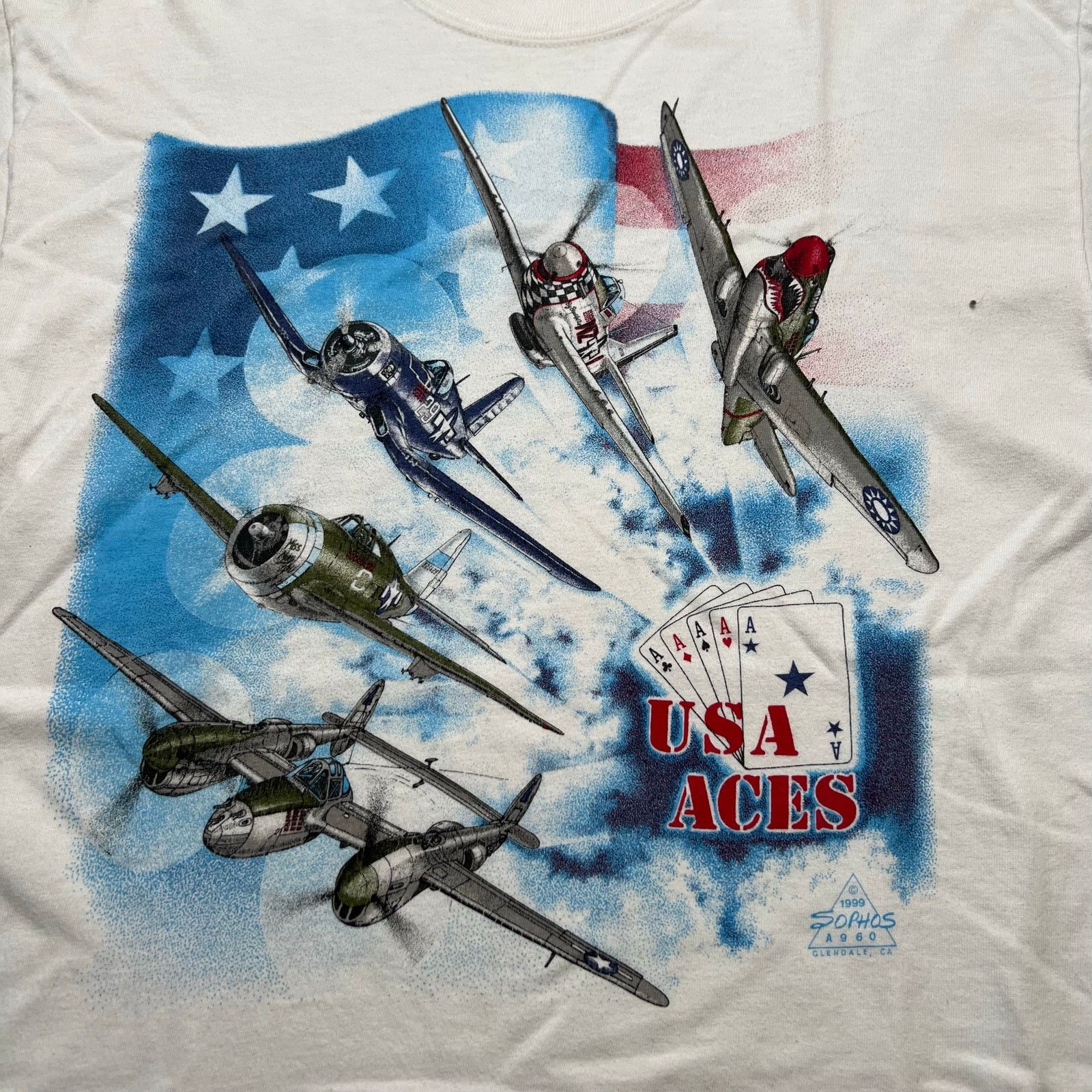 Hanes Vintage Sophos 90s Men Sz M USA Aces Airplane Tee Shirt M Size US M / EU 48-50 / 2 - 2 Thumbnail