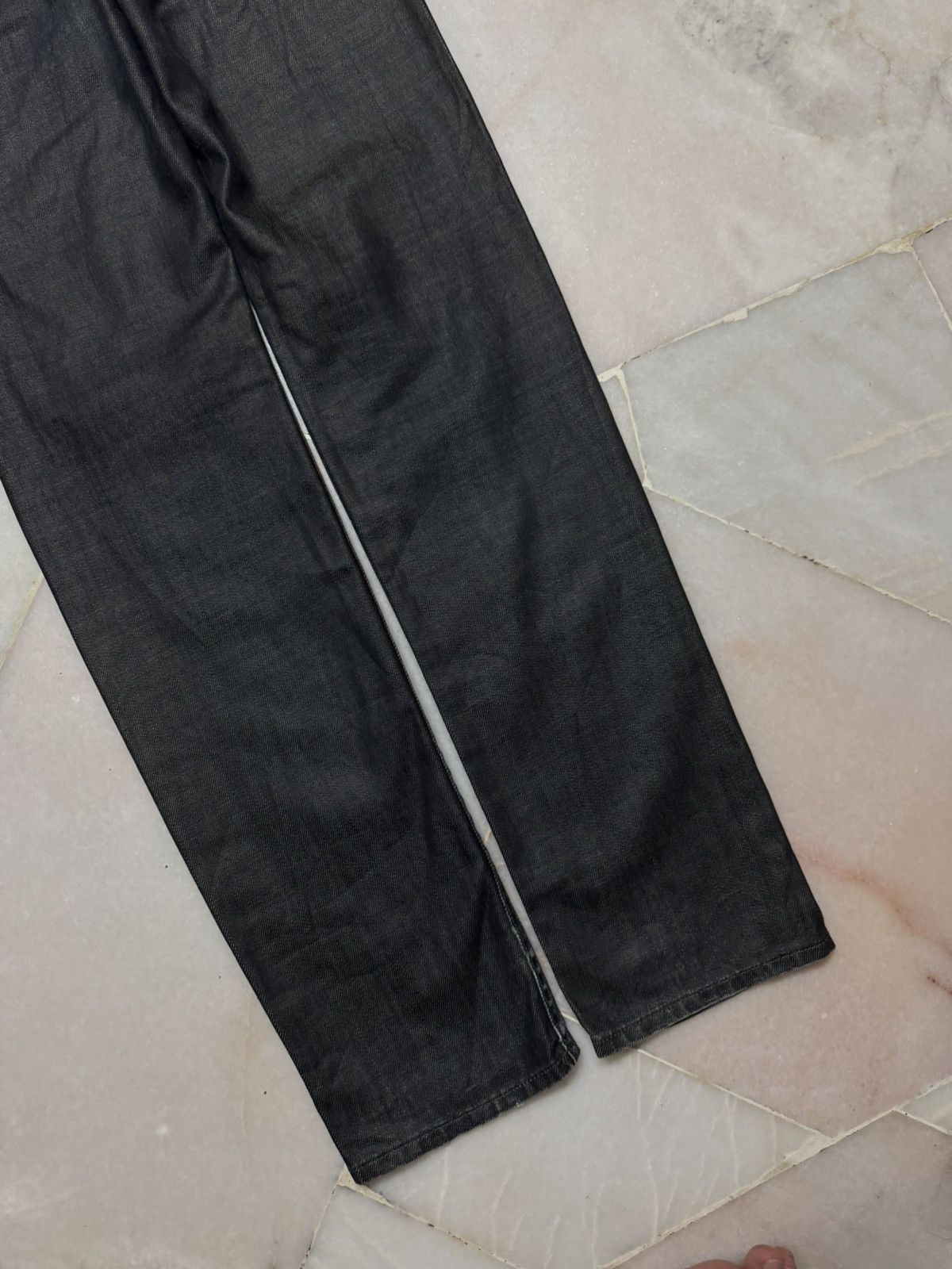 Japanese Brand VINTAGE BACK NUMBER WAXED BLACK JEANS MUDWASHED Size US 27 - 12 Thumbnail
