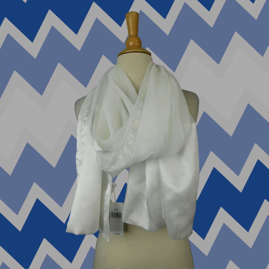 Vintage Collection XIIX Scarf Woman Oblong Ivory Satin Polyester 73" X 27" Sheer #7008 Size ONE SIZE - 1 Thumbnail