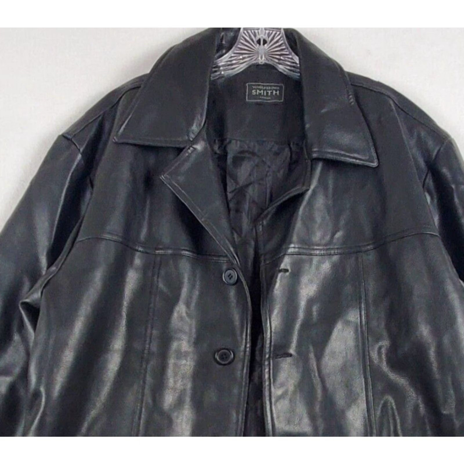 Vintage Whispering Smith Jacket Men's XL Black Faux Leather Collared Biker Classic Size US XL / EU 56 / 4 - 3 Thumbnail