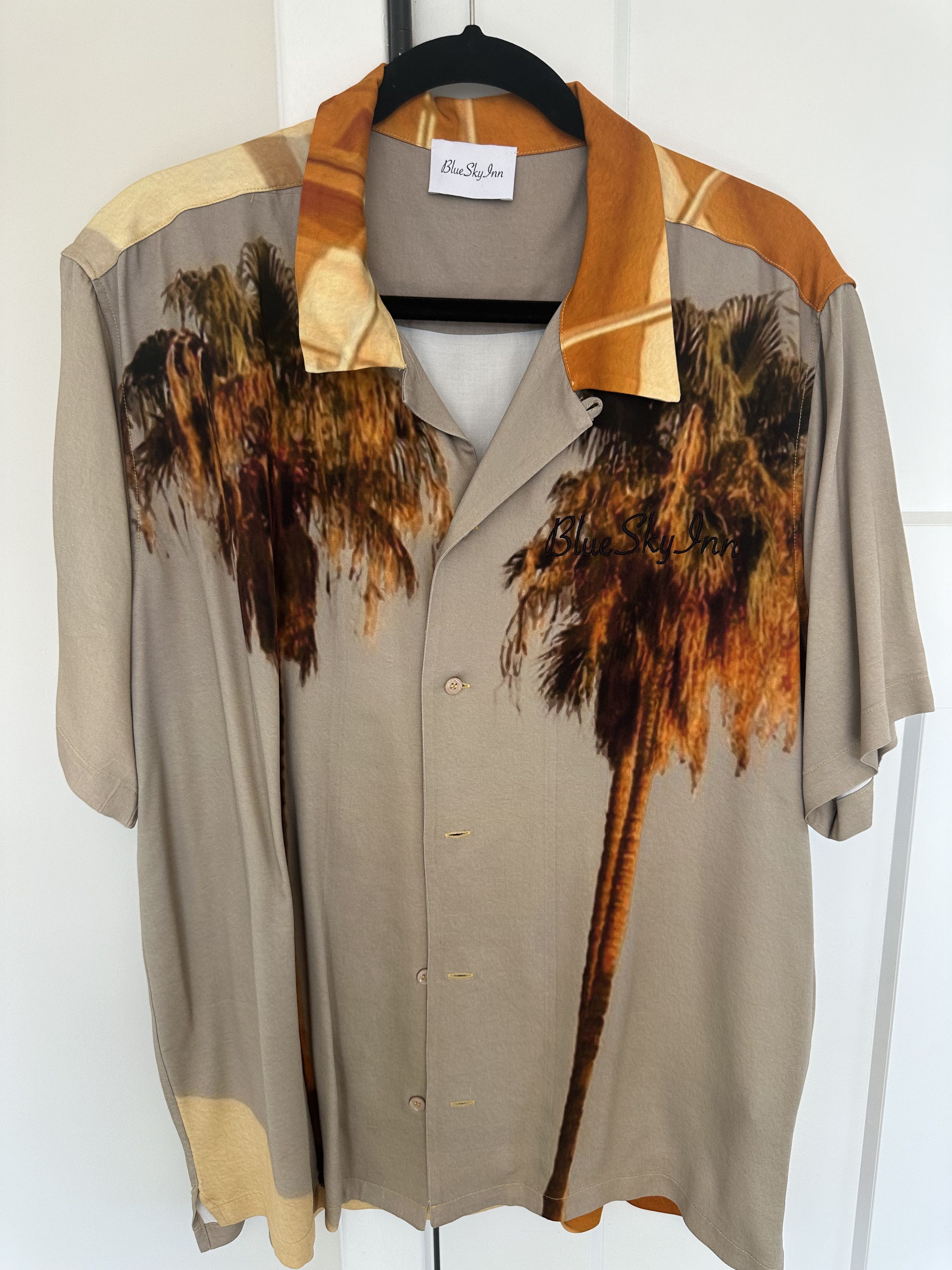 image of Blue Sky Inn Palm Tree Print Shirt in Brown, Men's (Size Medium)