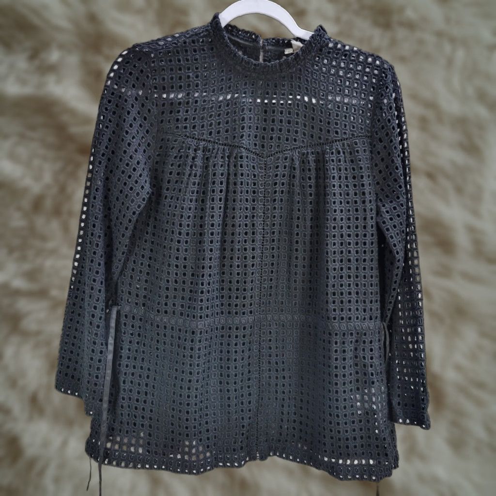 J.Crew Point Sur by J.Crew Black Eyelet Peplum Blouse Shirt Black Relaxed Sz 4T NWT Size S / US 4 / IT 40 - 1 Thumbnail
