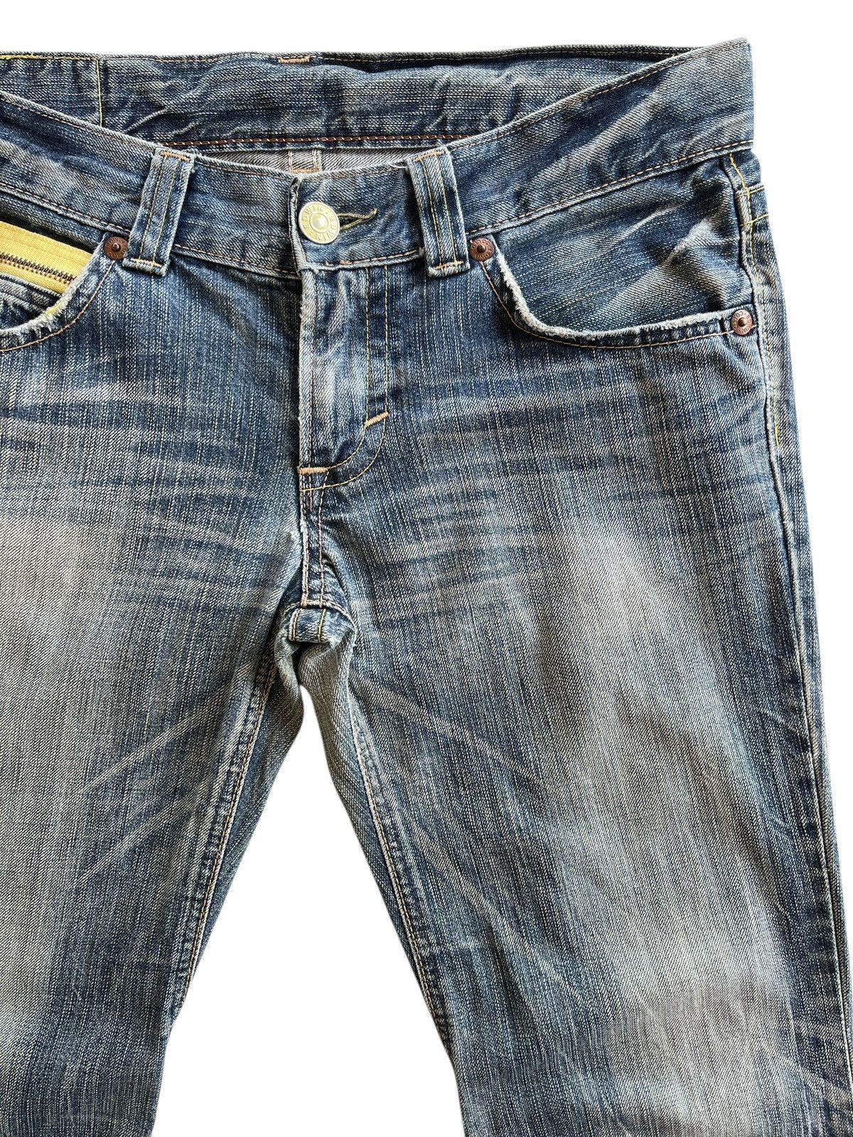 Japanese Brand Vintage Edwin 504 Blue Trip Flare Distressed Denim Size US 32 / EU 48 - 7 Thumbnail