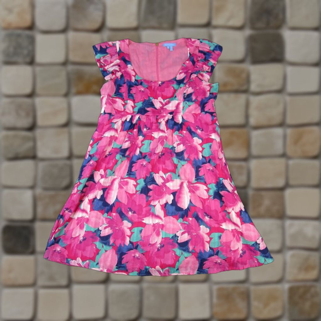 Vintage Draper James Dress Womens 12 Pink Cotton Blouson Floral Sleeveless Round Zip Short Dress Ladies 12 (Regular) Womens Size XL / US 12-14 / IT 48-50 - 1 Thumbnail