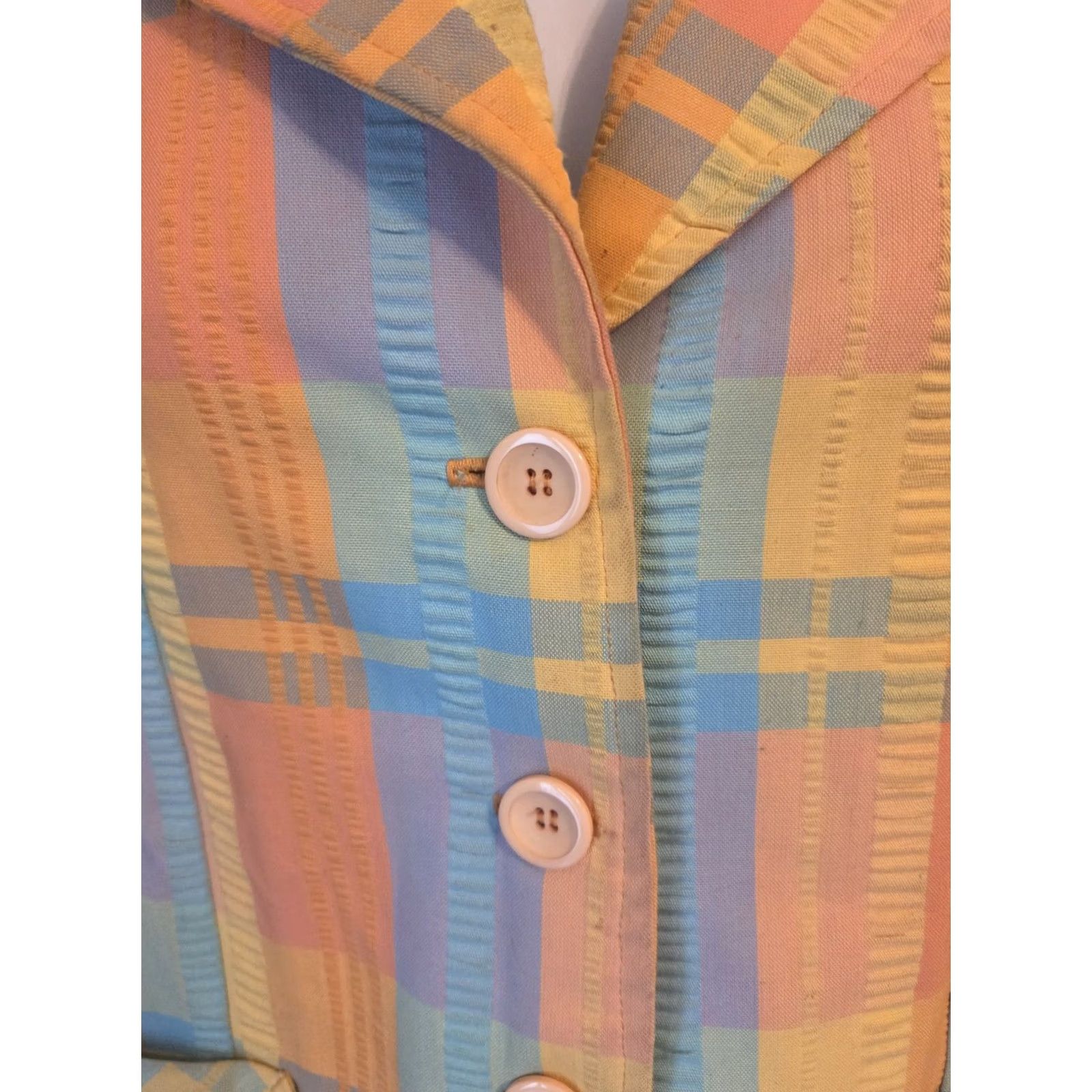 Vintage VINTAGE Jacket Blazer 12 70s Pastel Plaid Seersucker Size XL / US 12-14 / IT 48-50 - 2 Thumbnail