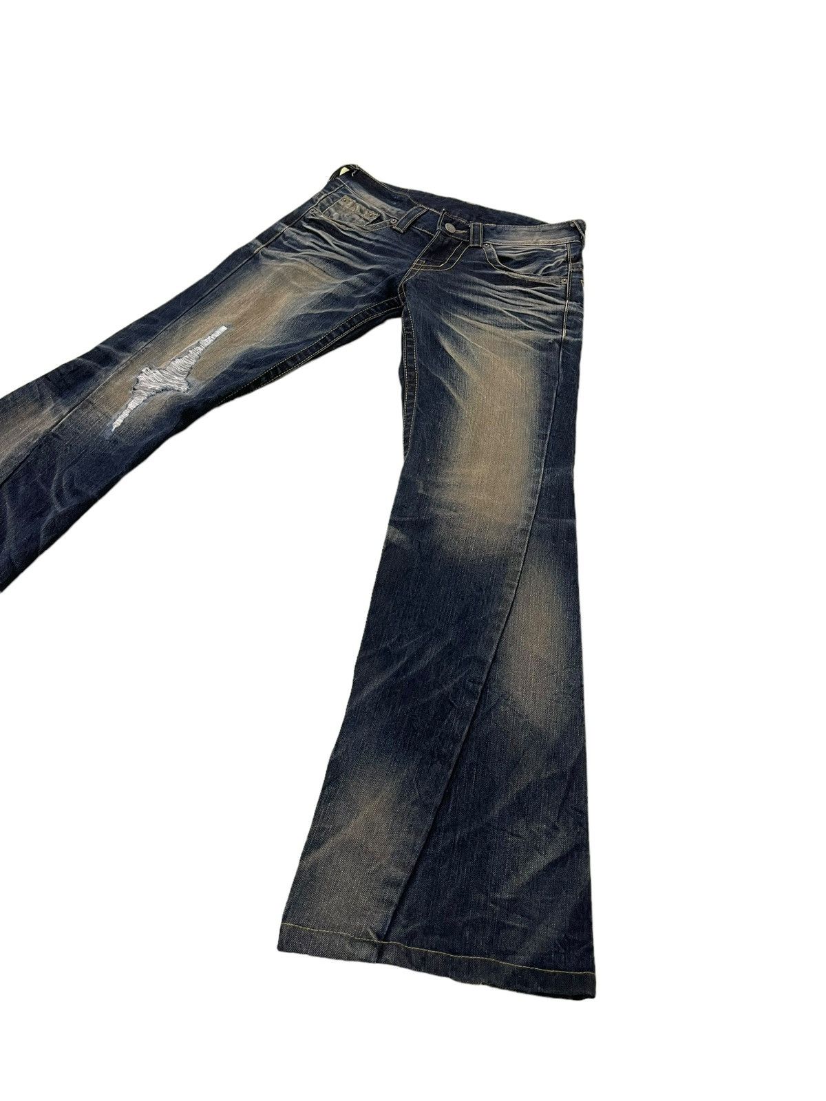 Japanese Brand Flare Jeans Tornado Mart Faded Distress Boot Cut 8🟦8 Size US 29 - 3 Thumbnail