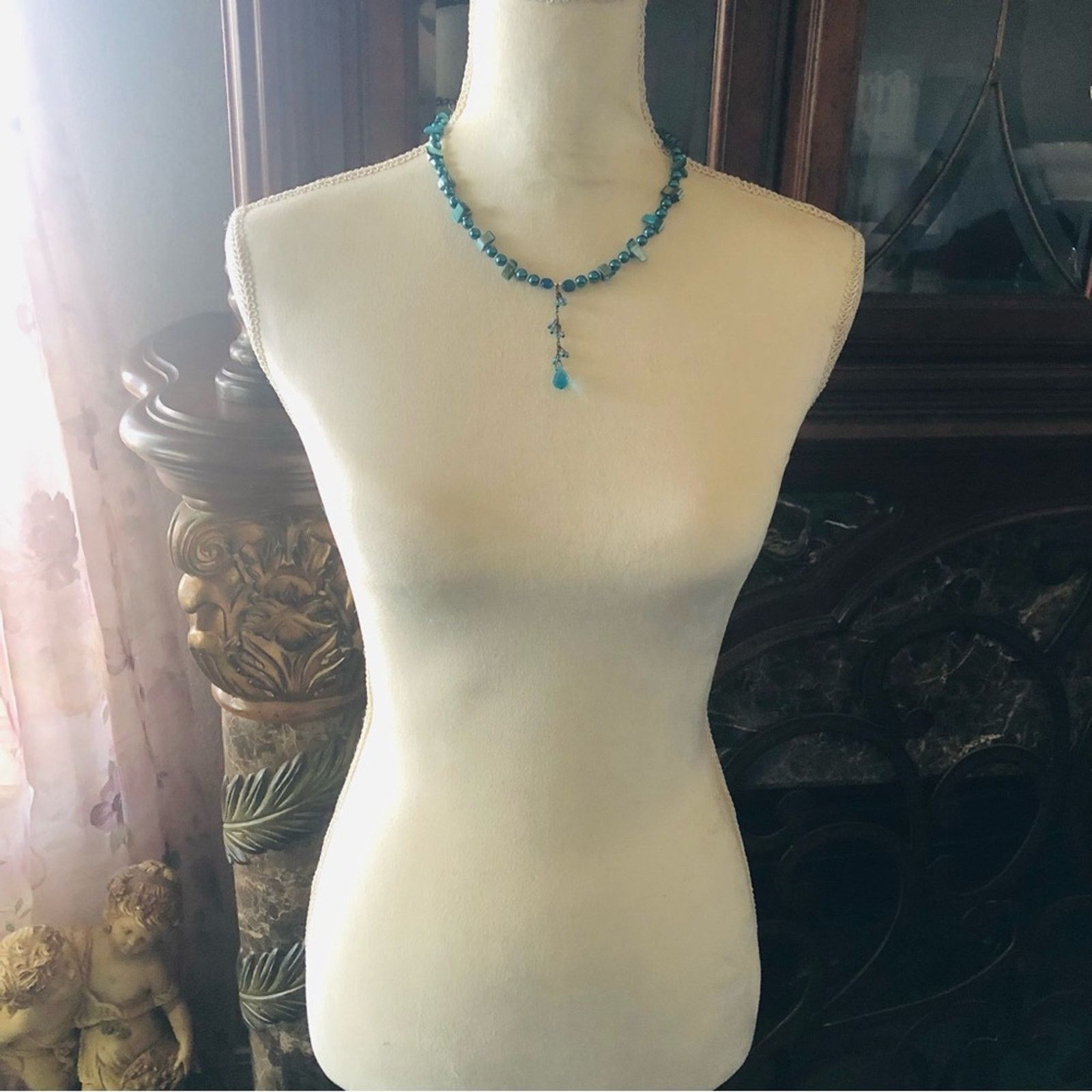 Handmade Handcrafted repurpose peacock crystal Pearl necklace Size ONE SIZE - 6 Thumbnail