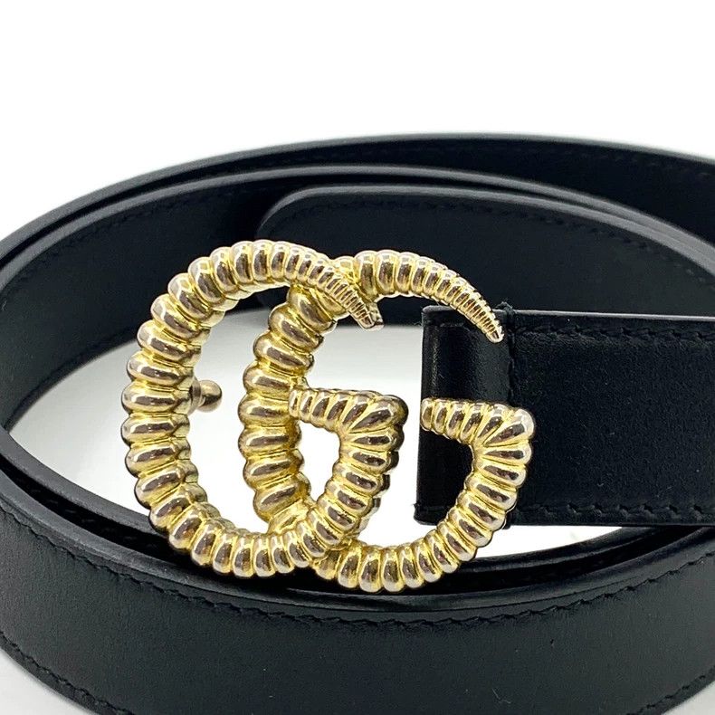 Gucci Gucci Black thread double G gold buckle leather belt belt 2 Size ONE SIZE - 2 Thumbnail