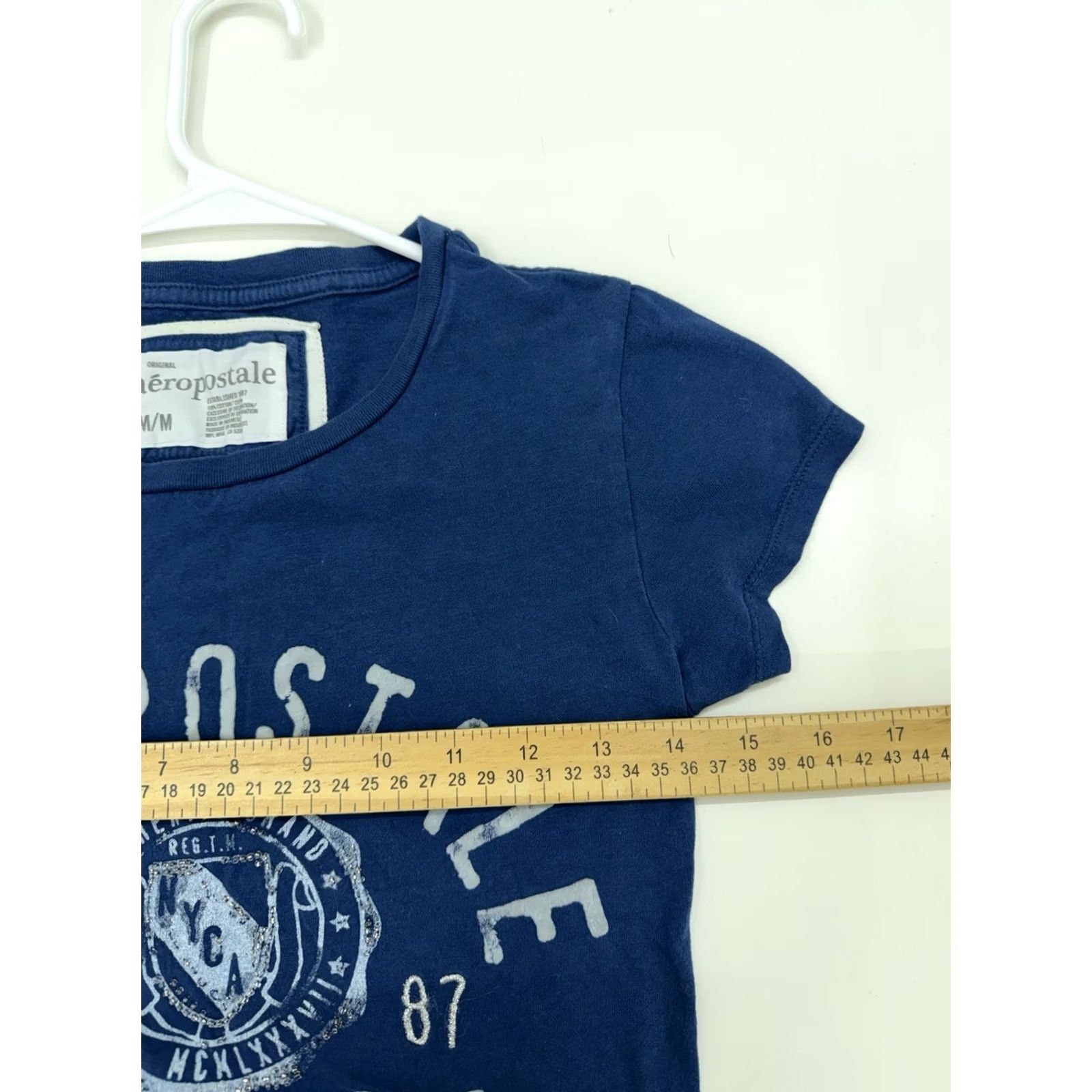 Vintage AeroPostale Shirt Blue Logo Short Sleeve 2000s Y2K Womens Medium Regular Cotton Knit T-Shirt Solid 90s City College Womens Size M / US 6-8 / IT 42-44 - 7 Thumbnail