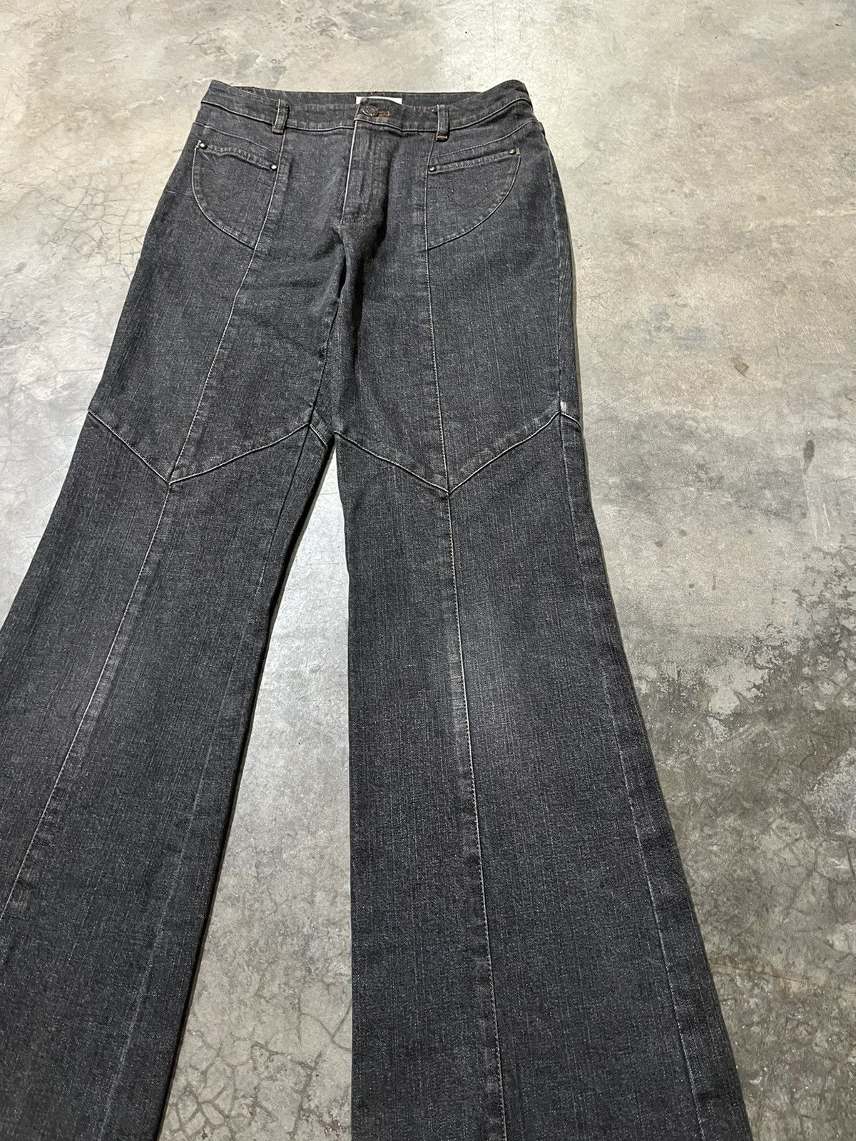 If Six Was Nine Rare black faded Flare Jeans Chris montez distressed leg Size US 27 - 3 Thumbnail