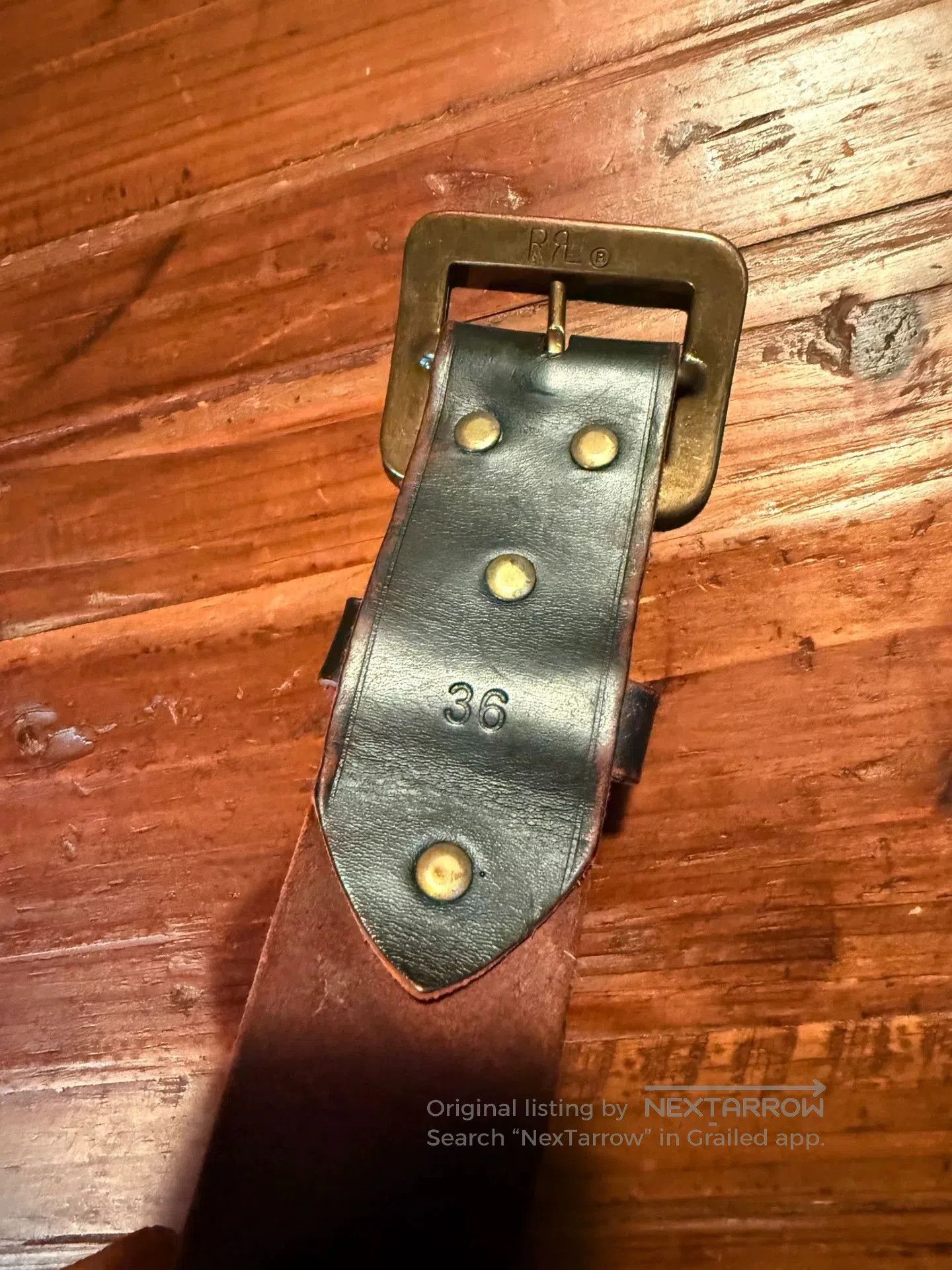 RRL Ralph Lauren RRL Black Leather Belt Brass Buckle Italy. Size ONE SIZE - 3 Thumbnail