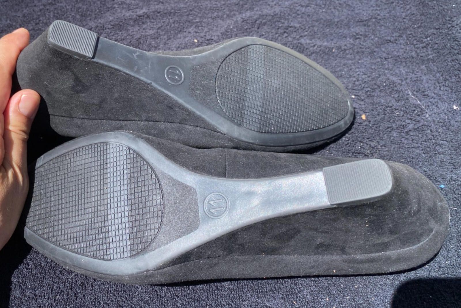 Designer A New Day Dot Black Wedge Heels SZ. 11 Faux Suede - (#S616) Size US 11 / IT 41 - 5 Thumbnail