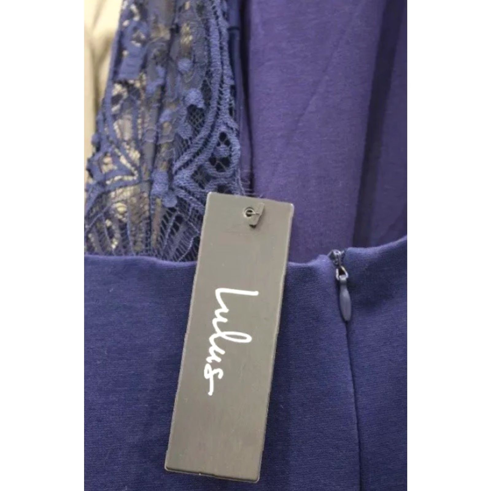 Lulus NWT Lulus Navy Blue LaceBack HighNeck Cocktail Dress XS Womens Mini Lace Back Party/Cocktail Dress Womens XS Blue Navy Size XS / US 0-2 / IT 36-38 - 4 Thumbnail