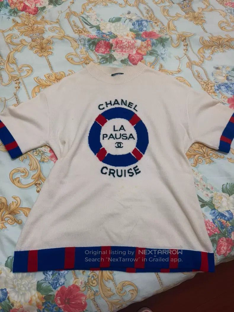Chanel Chanel Blue and red-rimmed short-sleeved cashmere short-sl Size XS / US 0-2 / IT 36-38 - 1 Thumbnail