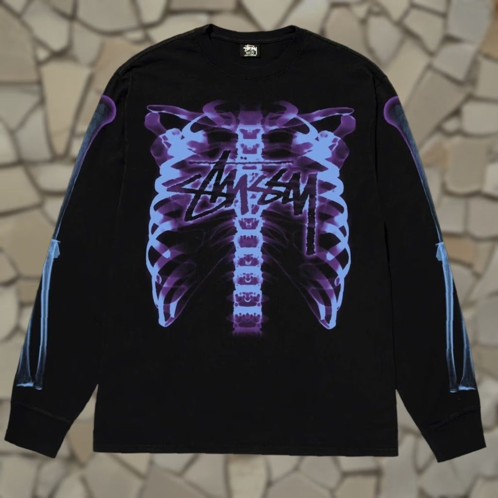 VINTAGE Stussy Rib Cage 3M Reflective Long Sleeve T-Shirt Men