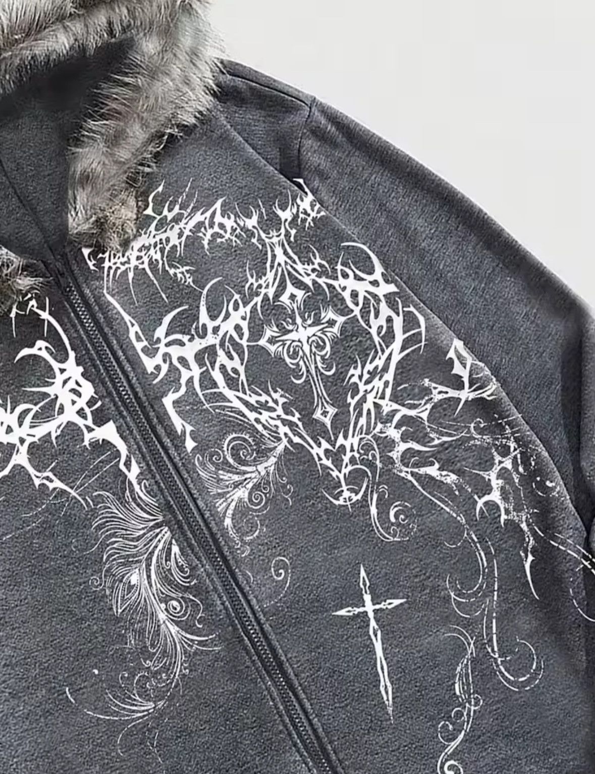 Other Fashion Punk Y2K Goth Grunge Gothic Cross Fur Hoodies Size US XL / EU 56 / 4 - 3 Thumbnail
