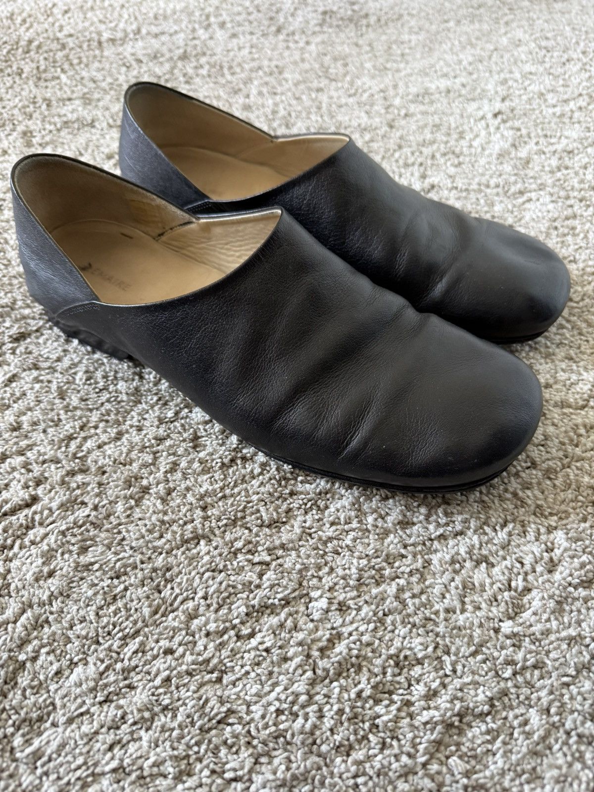 Black leather slip on loafer