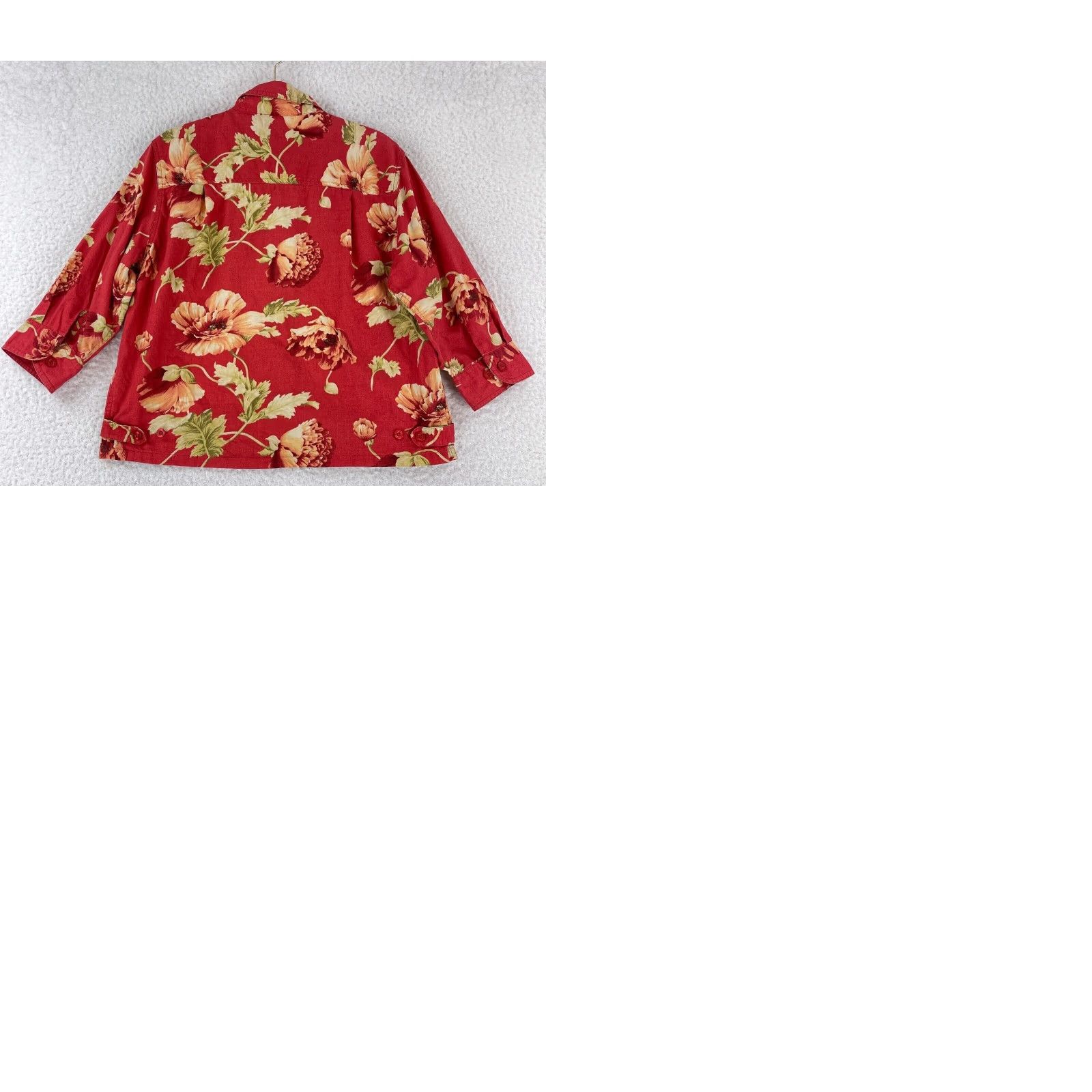 Vintage Lemon Grass Petite Red Floral Button-Up Shirt Womens 3/4 Sleeve Cotton PM Size M / US 6-8 / IT 42-44 - 9 Thumbnail