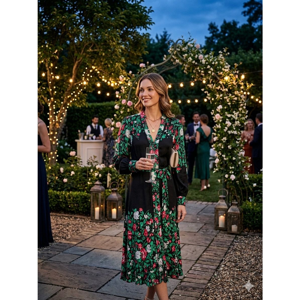 Anthropologie Anthropologie Black Floral Long Sleeve Dress - Green/Pink Size S / US 4 / IT 40 - 6 Thumbnail