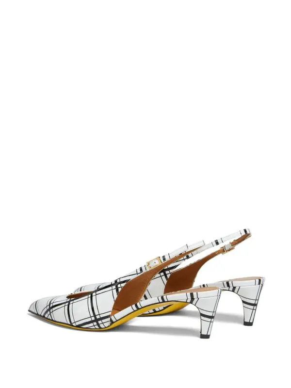 Marni o1w1db10125 Checked Slingback Pumps Mules in White/Black Size US 10 / IT 40 - 3 Thumbnail