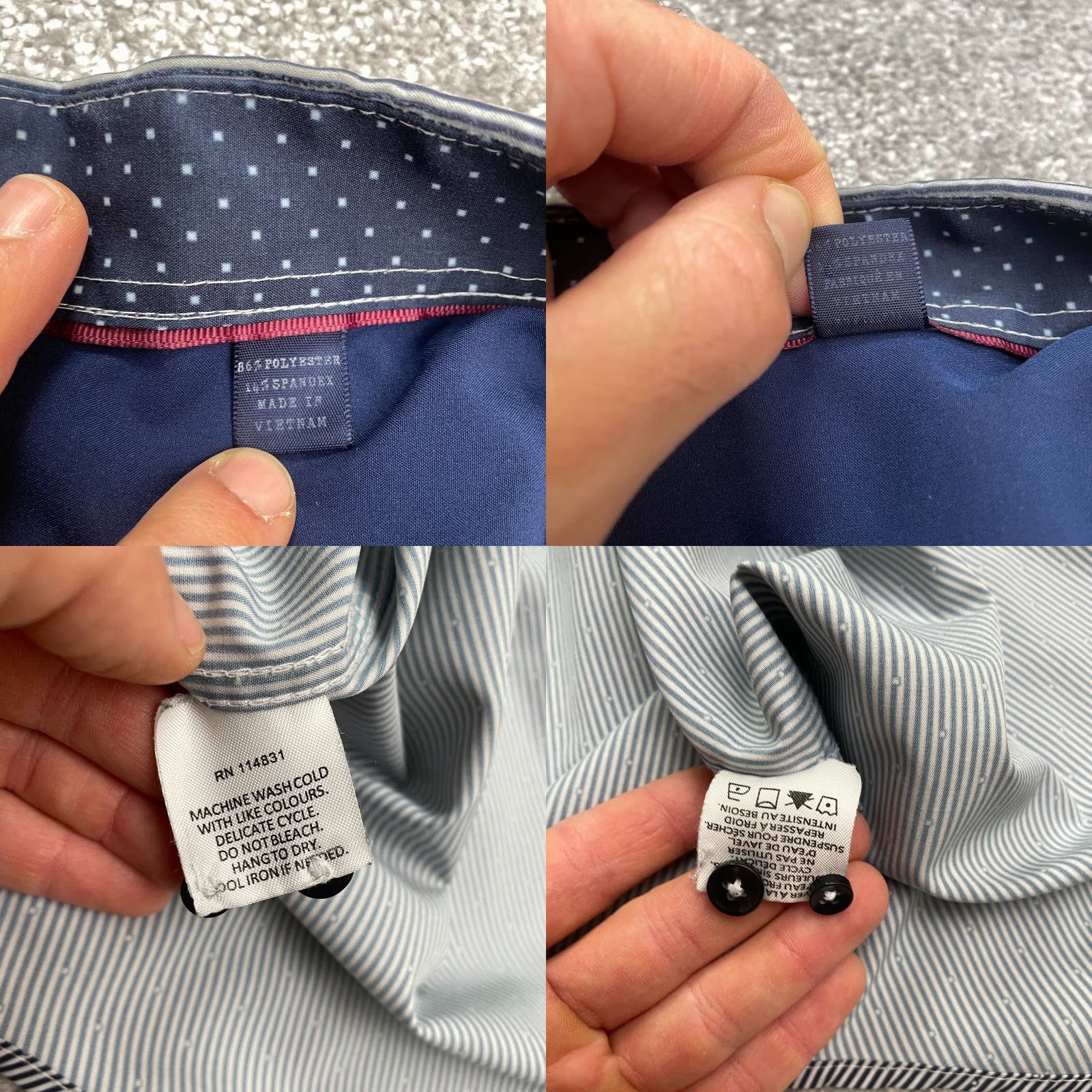 Vintage Construct Dress Shirt Men L Blue Pinstripe Long Sleeve Flip Cuff Button-Down Size 42R - 8 Thumbnail