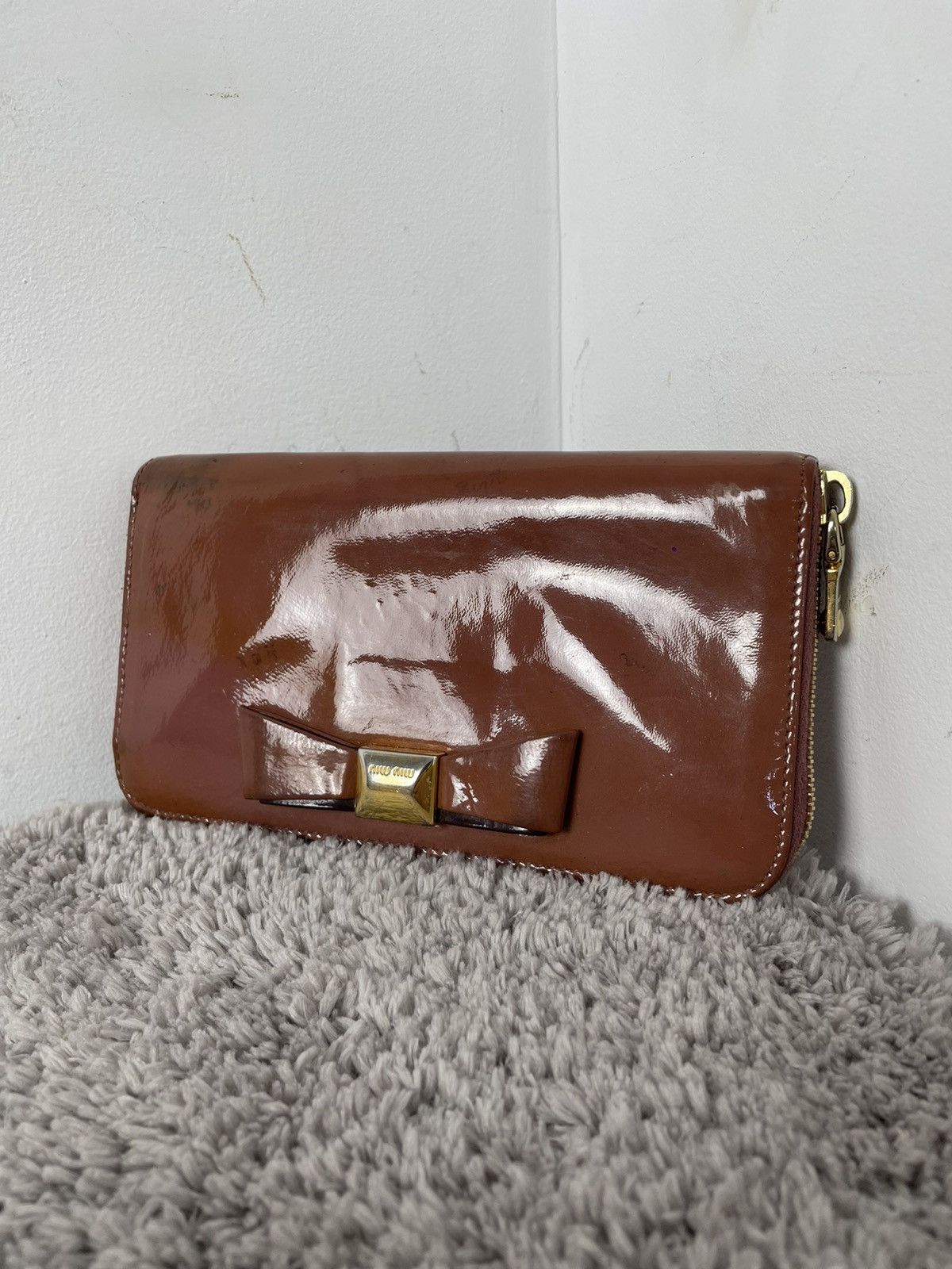 Prada MIU MIU women's beige glossy leather wallet Size ONE SIZE - 3 Thumbnail