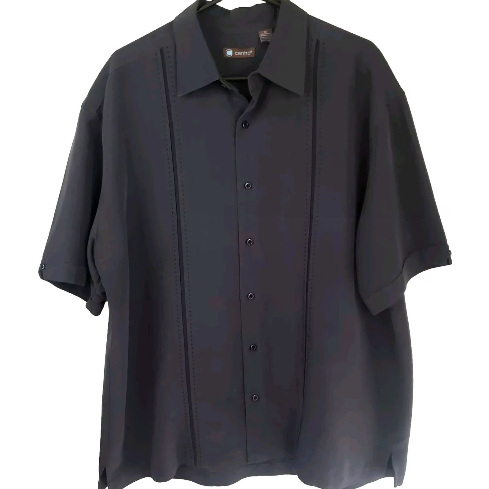 Vintage Centro Shirt Mens XL Black Button-Front Short Sleeve Rayon Blend Size US XL / EU 56 / 4 - 2 Thumbnail