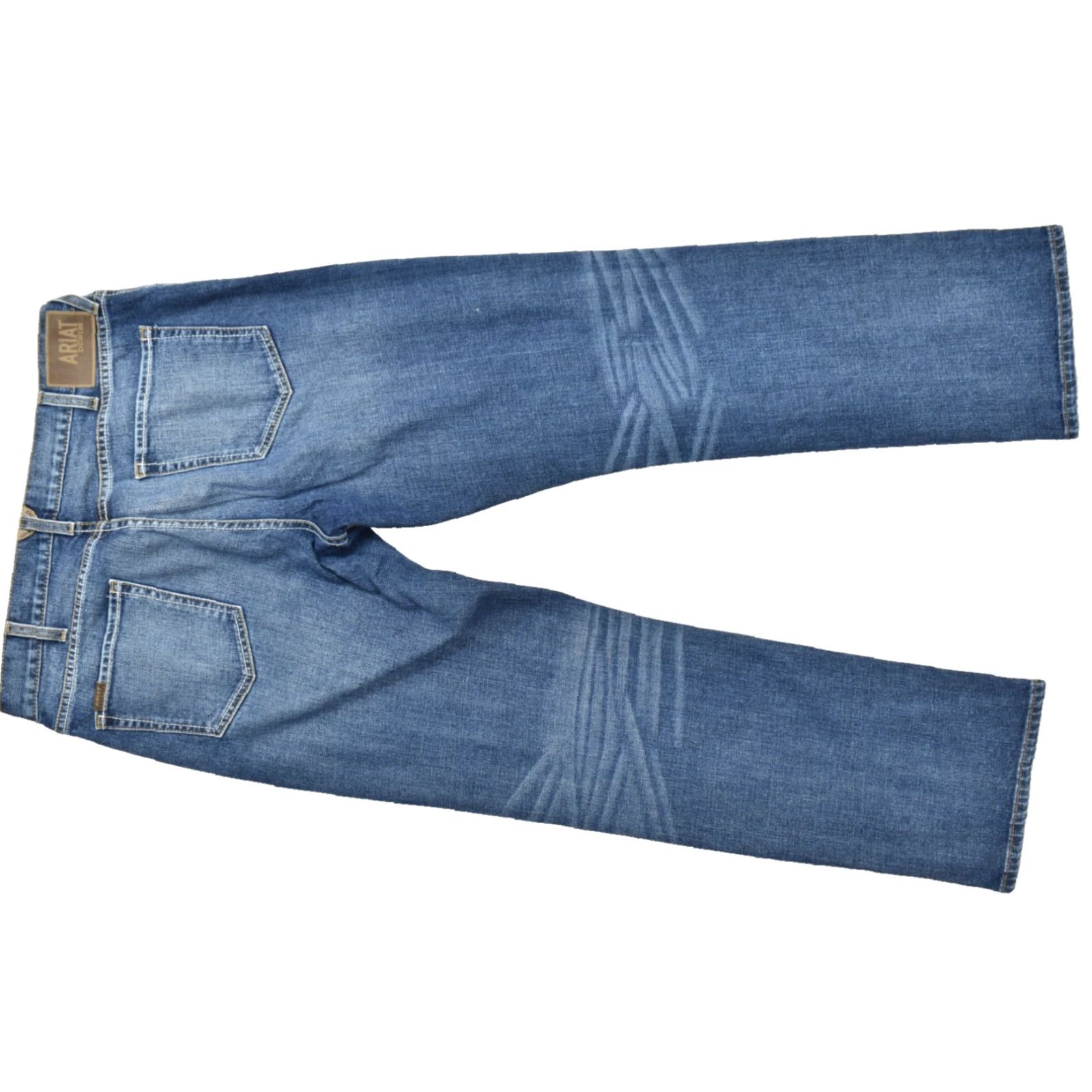 Ariat Ariat Jeans Men's 36x34 Straight Fit Blue Medium Wash Denim Stretch Cotton 5-Pocket Logo Cowboy Western Modern Straight Mens Size US 36 / EU 52 - 2 Thumbnail