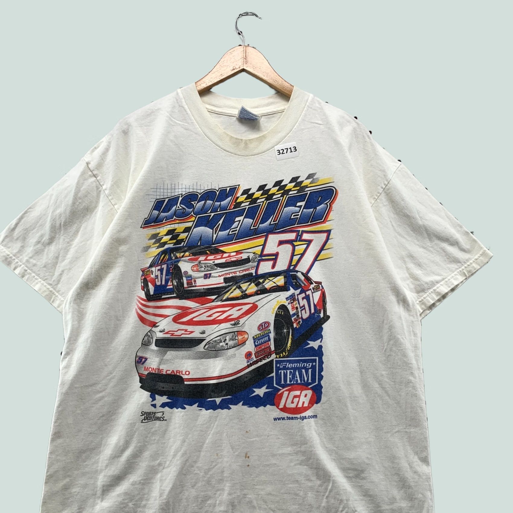 Hanes VINTAGE Jason Keller IGA SHirt WHite Mens XL Car Racing Distressed 24x29.5 Size US XL / EU 56 / 4 - 1 Thumbnail
