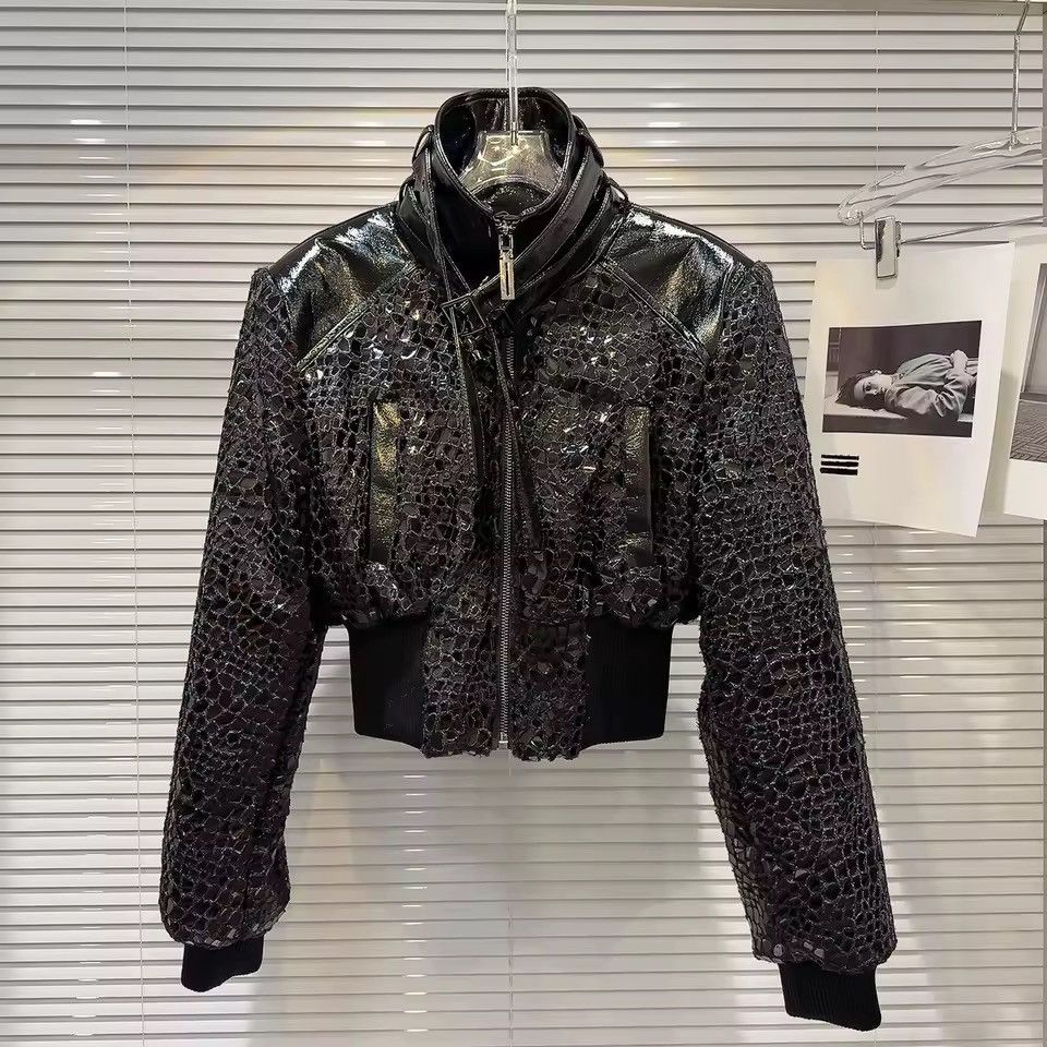 Designer Punk Patent PU Leather Glossy Trendy Y2k Jacket