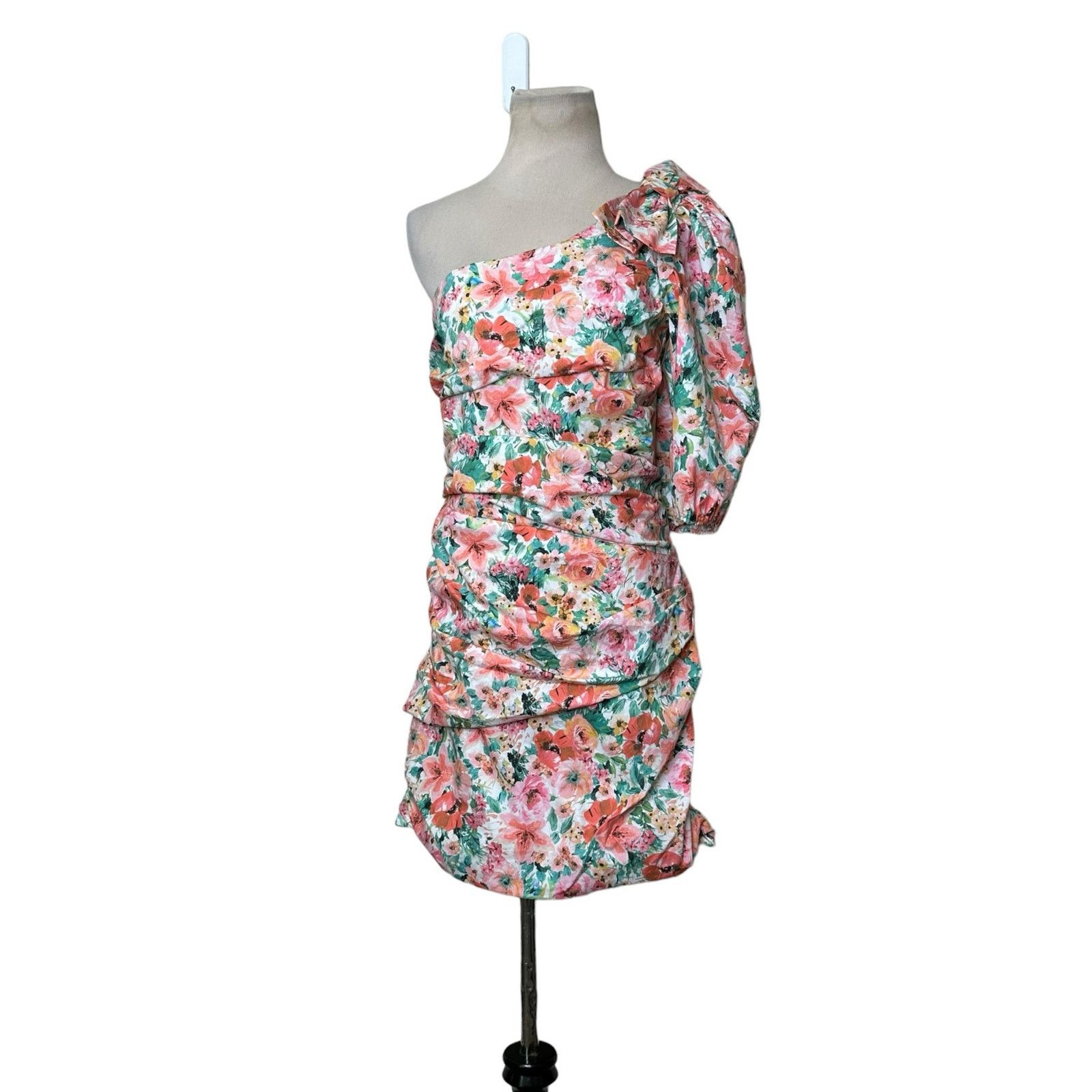 Zara Zara floral one shoulder ruched mini dress size Large Size L / US 10 / IT 46 - 17 Thumbnail