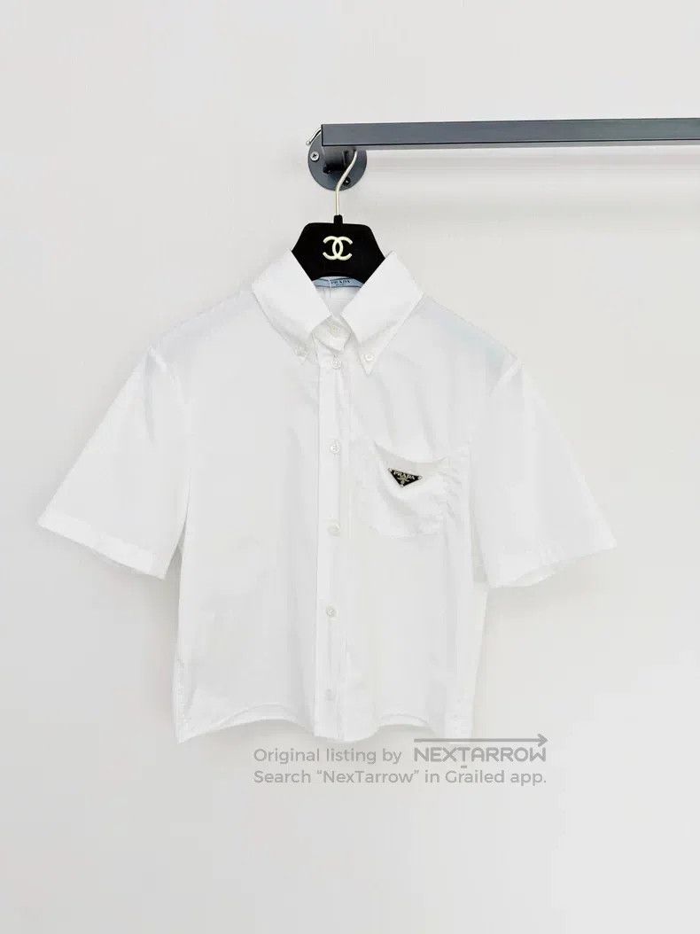 Prada Prada White metal triangle logo shirt Size XXS / US 00 / IT 34 - 1 Thumbnail