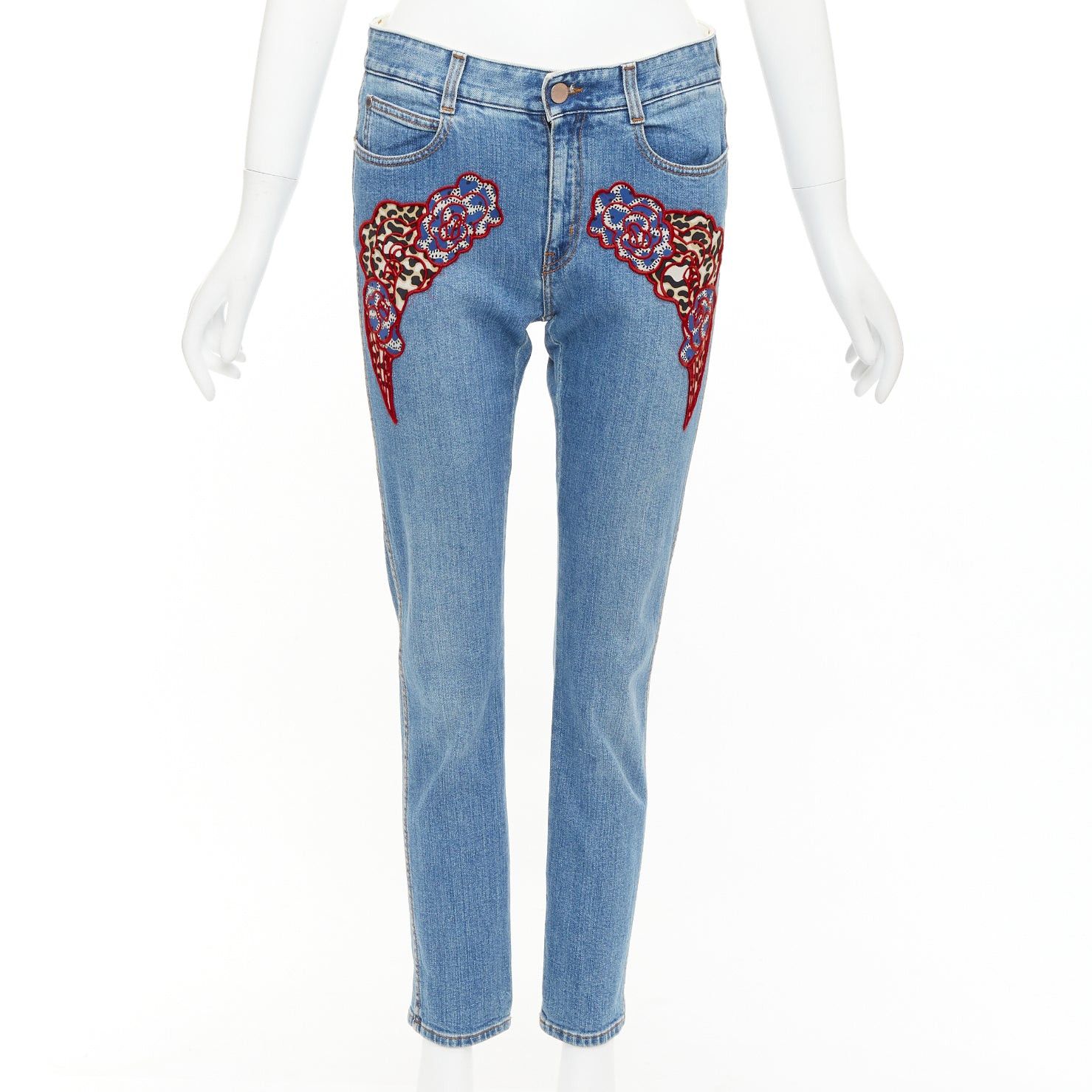Stella McCartney STELLA MCCARTNEY 2014 red floral leopard applique patch jeans 25" Size 25" / US 0 / IT 36 - 1 Thumbnail
