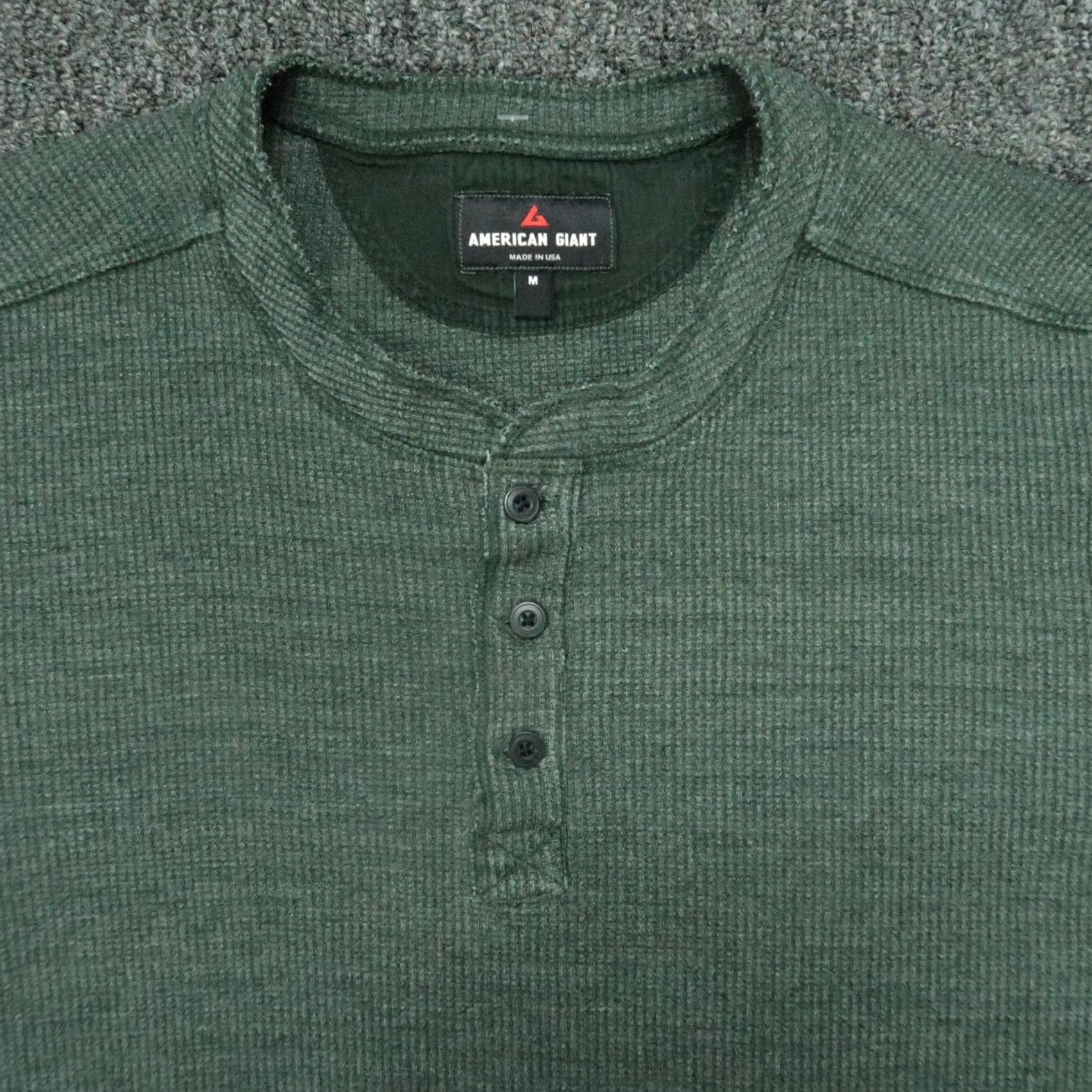 Vintage American Giant Shirt Mens Medium Green Long Sleeve Tee Henley Waffle Knit Size US M / EU 48-50 / 2 - 2 Thumbnail