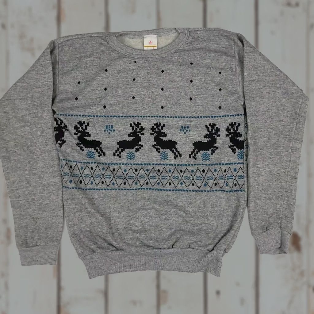 Vintage VINTAGE 80s Reindeer Holiday Pattern Sweatshirt USA Made Collegehouse XS Gray Unisex Adults Mens Womens Christmas Size US XS / EU 42 / 0 - 1 Thumbnail