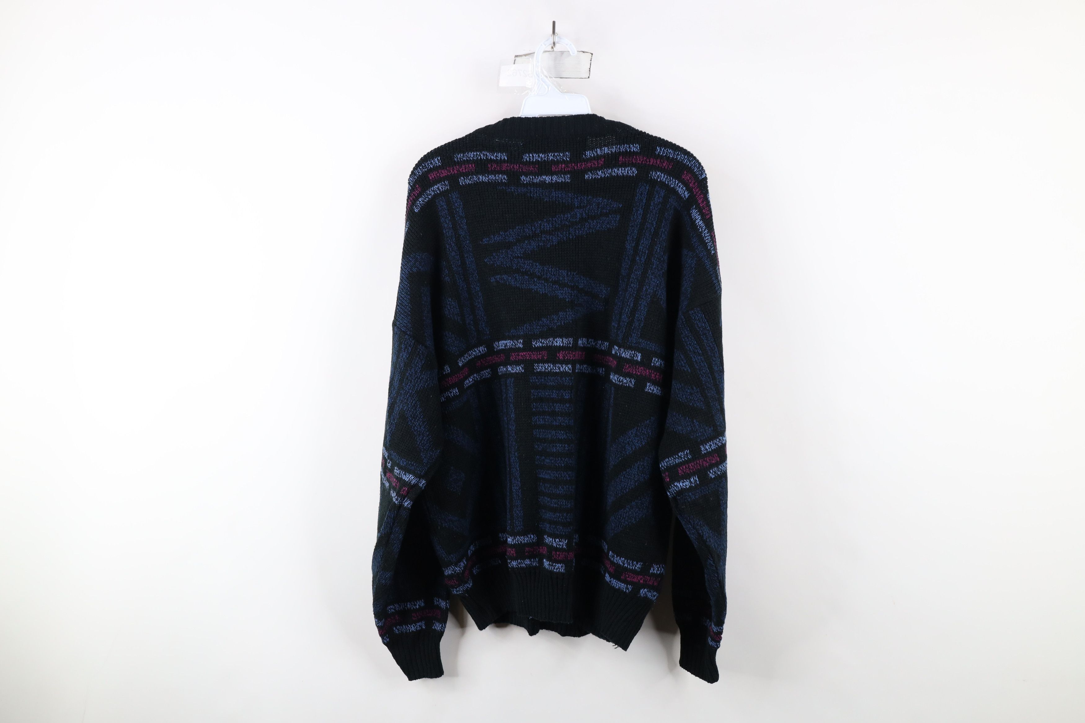 Vintage Vintage 90s Coogi Style Geometric Leather Trim Knit Sweater Size US L / EU 52-54 / 3 - 9 Thumbnail