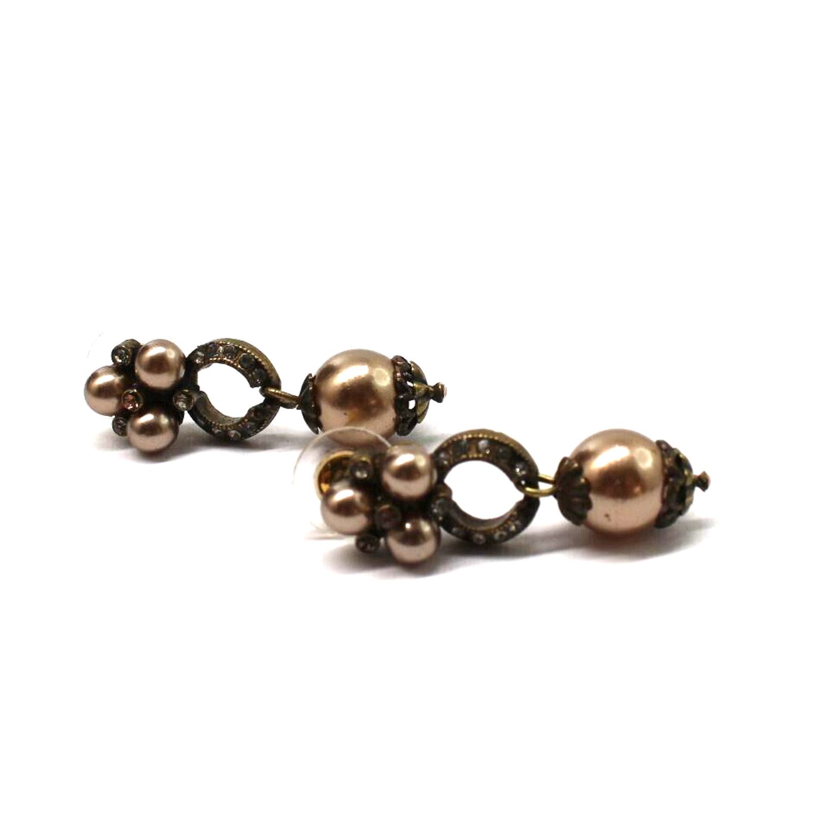 Other Dazzling Golden Beige Faux Pearl Rhinestone Earrings • 1.5" Size ONE SIZE - 3 Thumbnail