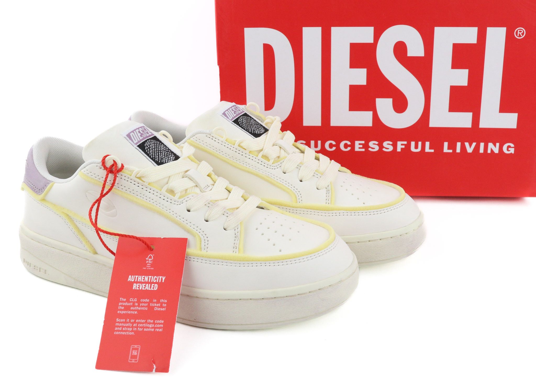 Diesel S-Sinna Low Uk8 White Cow Leather Low Top Logo 81716 Shoes, Women's (Size 10)