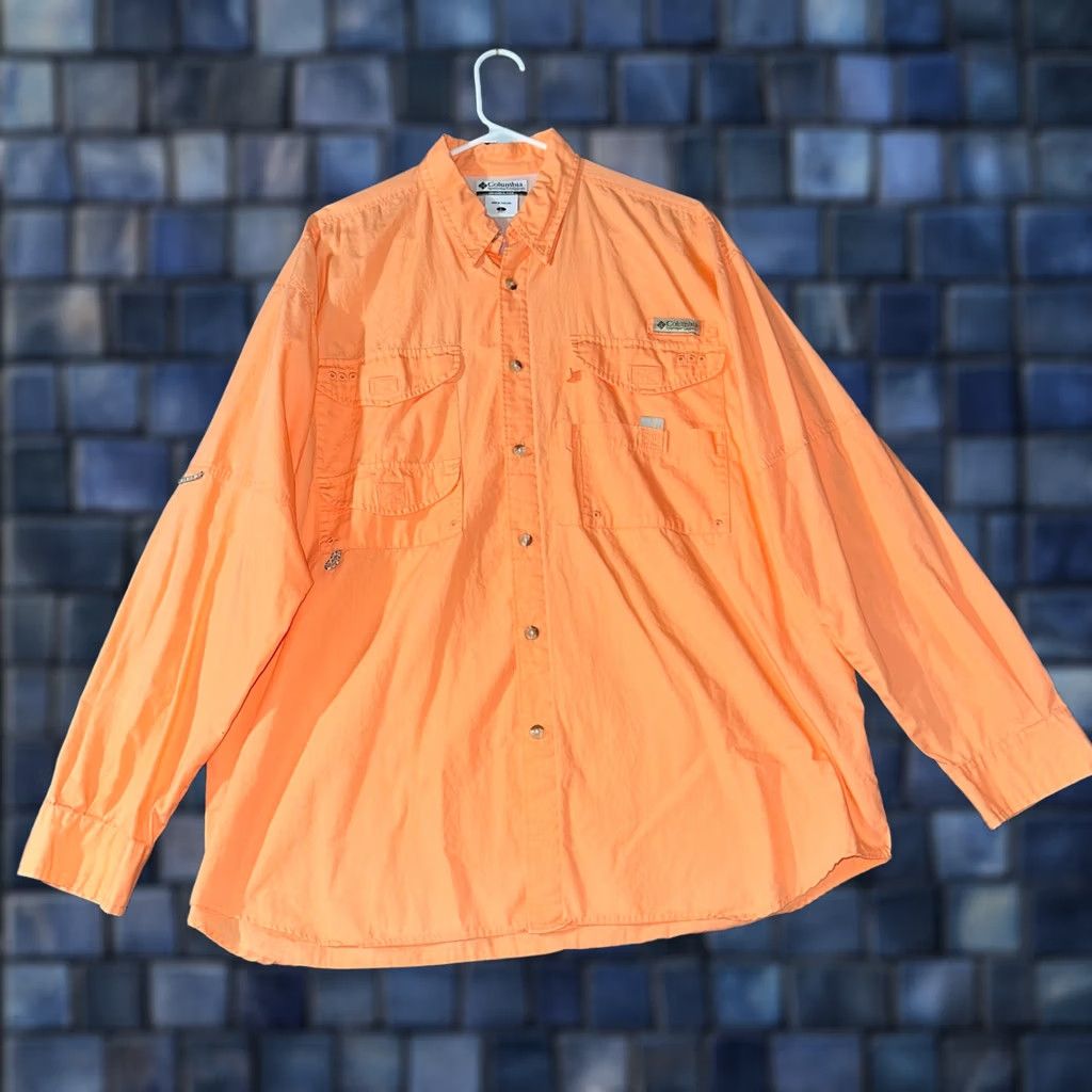 Vintage Columbia PFG Shirt Mens Large Orange Breathable Pockets Fishing Outdoor Vent Button Closure Size US L / EU 52-54 / 3 - 1 Thumbnail