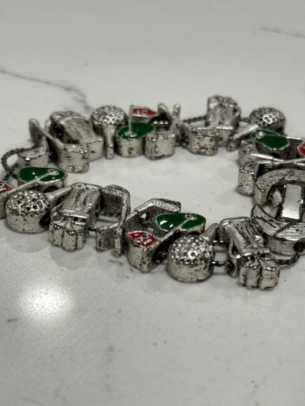 Vintage Vintage Goldette Slide Bracelet w Enameled Golf Charms Size ONE SIZE - 5 Thumbnail
