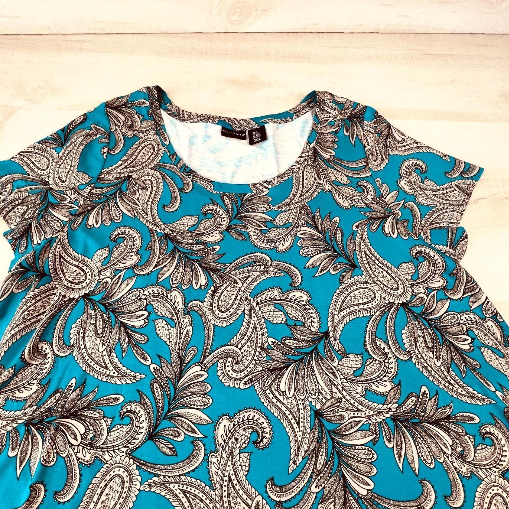 Willi Smith Willi Smith Blue Paisley Short Sleeve Blouse Womens 2X Size XXL / US 16-18 / IT 52-54 - 2 Thumbnail