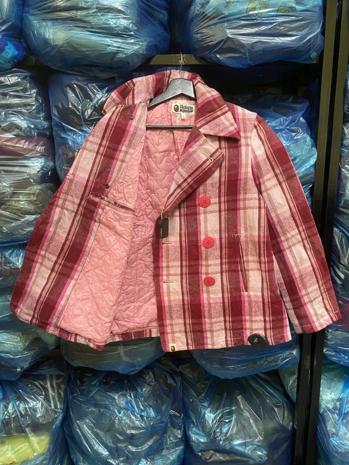 Nigo Vintage A Bathing Ape Pink Plaid Wool-Style Peacoat NIGO Era Size US S / EU 44-46 / 1 - 16 Thumbnail