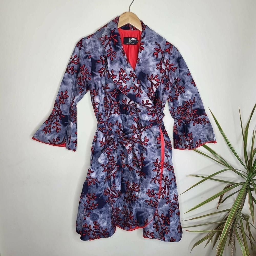 image of Prima Dona Flared Sleeve Obi Wrap Dress Size 10 in Blue, Women's