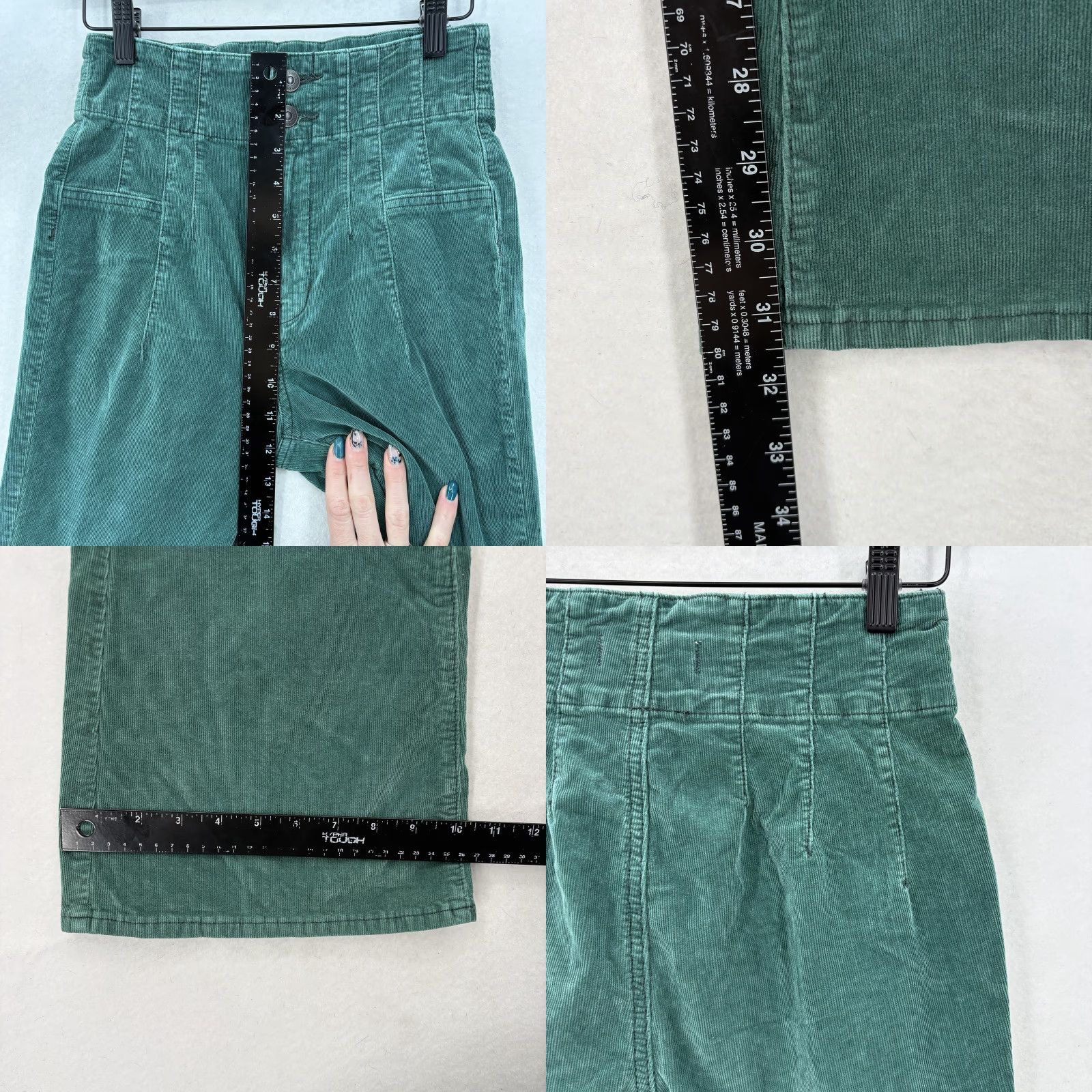 Vintage We The Free Corduroy Flare Pants Womens 26 Green High Rise Stretch Casual Boho Size 26" / US 2 / IT 38 - 8 Thumbnail