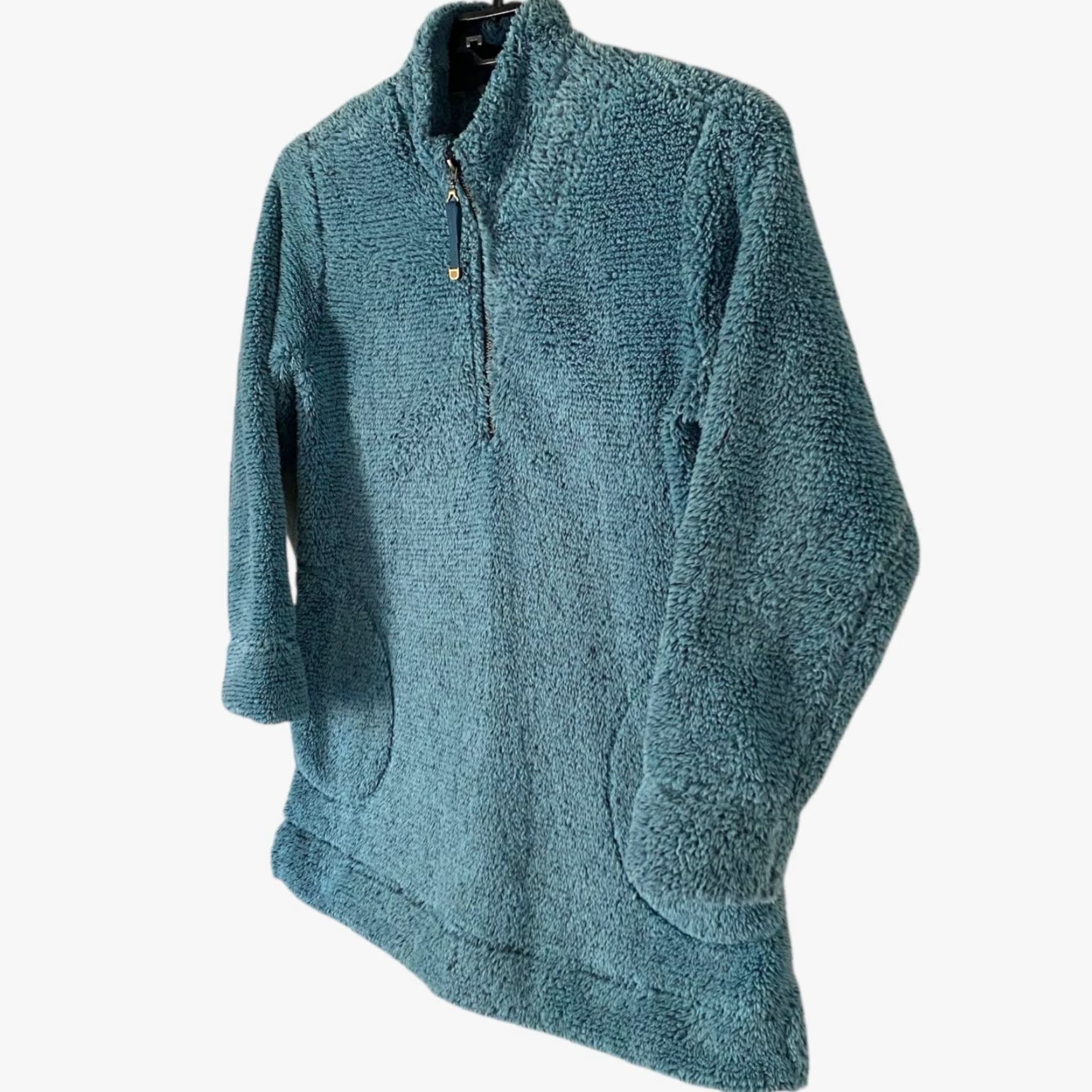 Soft Surroundings Soft Surroundings Faux Sherpa Plush Teddy 1/4 Zip Pullover Women's S Teal Blue Jacket Casual Outdoor Workwear Size S / US 4 / IT 40 - 2 Thumbnail