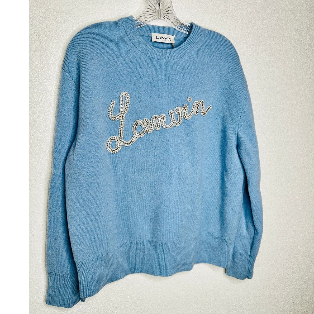 Lanvin Lanvin Girls Pearl Logo Cashmere Sweater Baby Blue Size 12 Size XL / US 12-14 / IT 48-50 - 3 Thumbnail