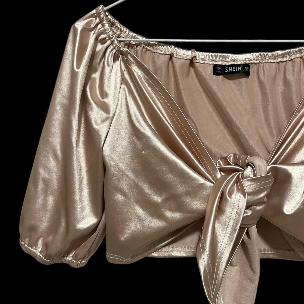 Shein SHEIN Champagne Satin Tie-Front Crop Top Size S / US 4 / IT 40 - 2 Thumbnail