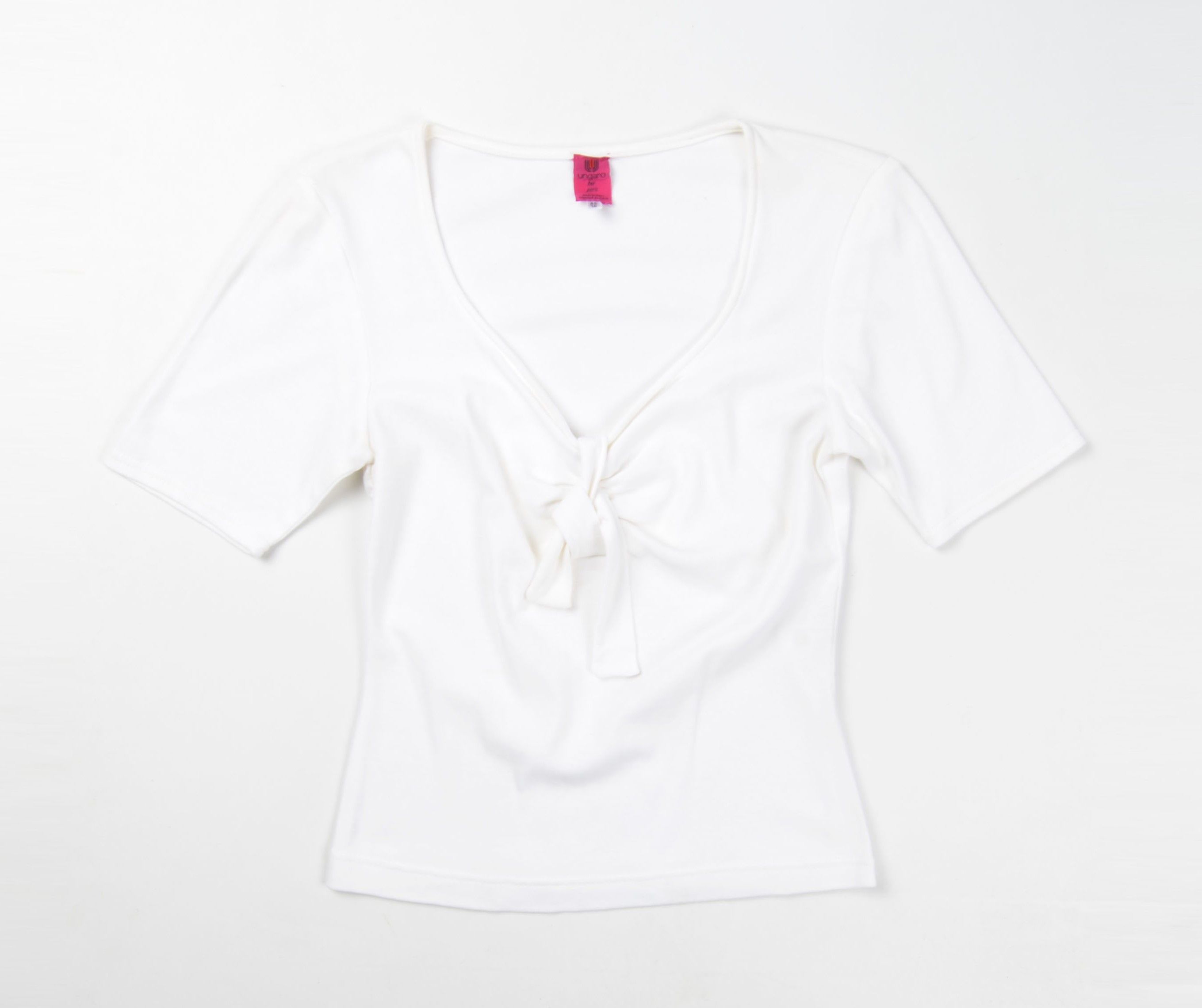 Ungaro Paris Vintage Ungaro Paris 90's White Tie-Front Short Sleeve Top Size S / US 4 / IT 40 - 4 Thumbnail