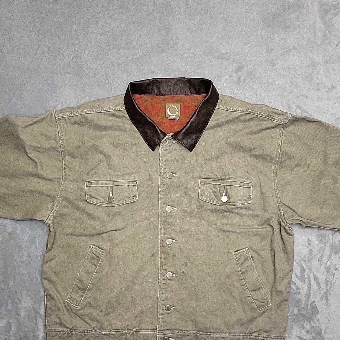 Marlboro VINTAGE Marlboro Jacket Mens 2XL Green Leather Collar Canvas Chore Coat Twill Workwear Military Jacket Size US XXL / EU 58 / 5 - 5 Thumbnail